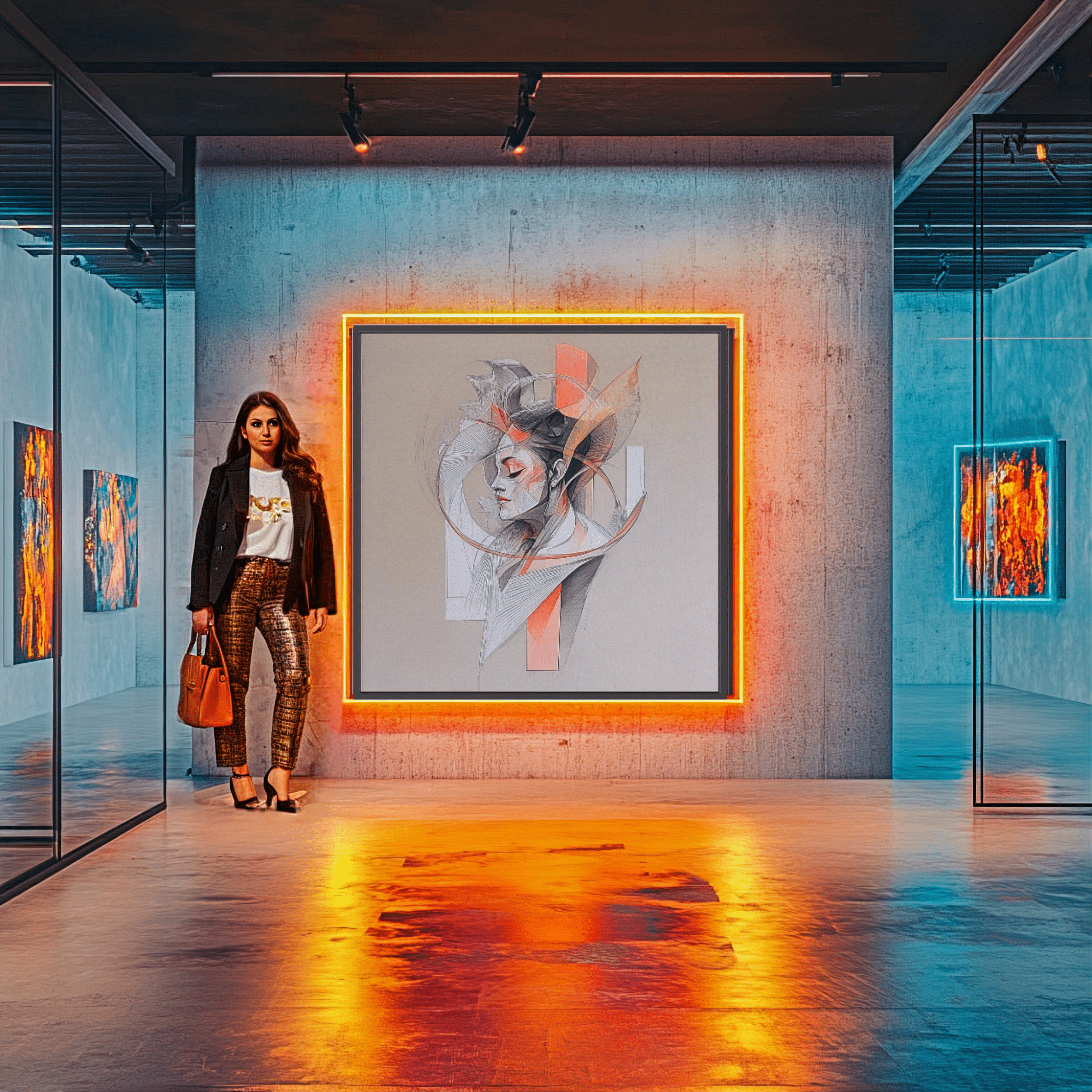 Canvas Print : Grace in Motion - Contemporary Abstract Portrait modern abstract canvas wall art by Rossetti Art – luxury interior design artwork for living room, bedroom, office – Feminine Abstract Art Minimalist Artwork Modern Wall Decor