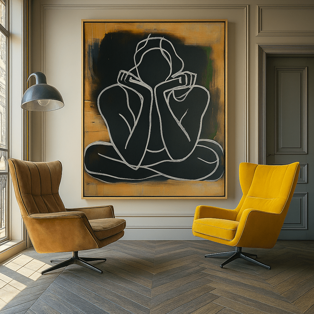 Canvas Print : Grounded Muse – Original Meditation Art Canvas - Minimalist Yoga Figure Painting - Modern Zen Wall Decor - Chiara Rossetti