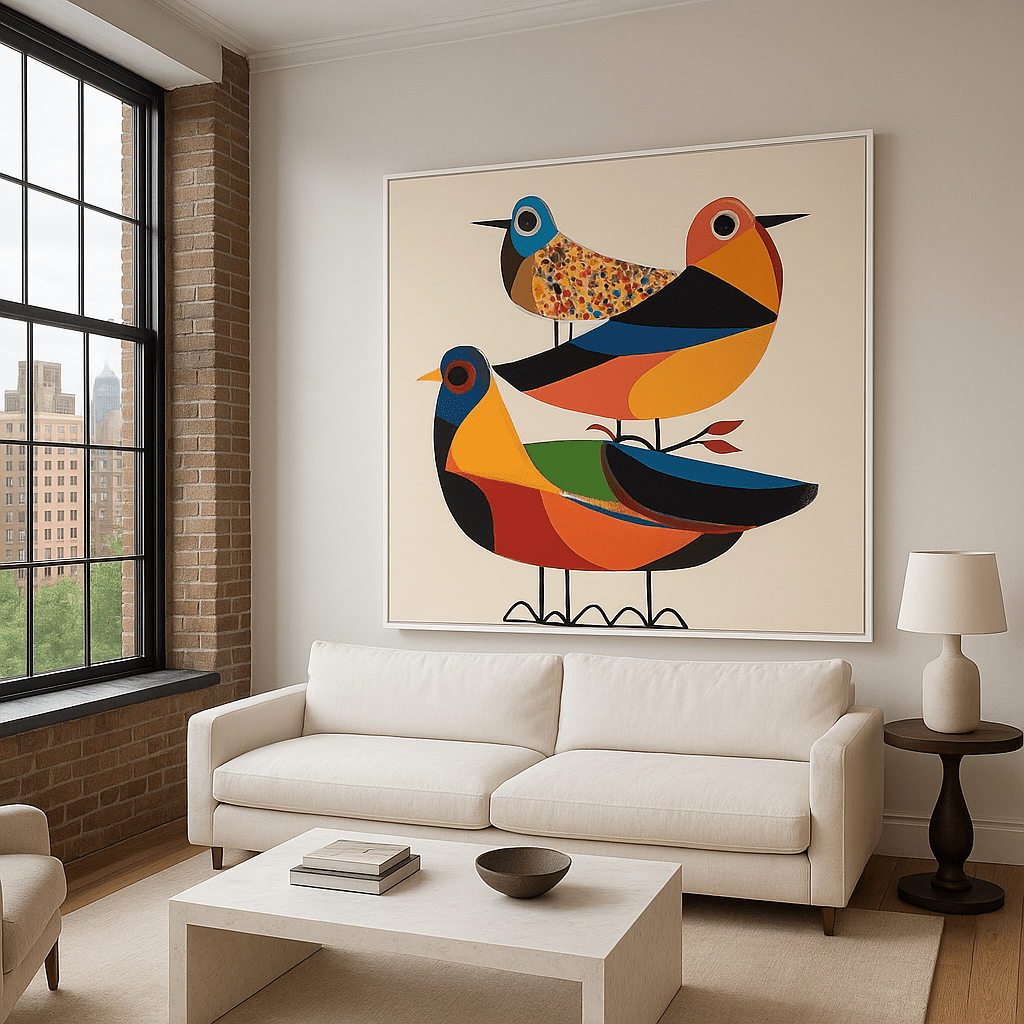 Canvas Print : "Harmony in Flight" - Bird Art Print modern abstract canvas wall art by Rossetti Art – luxury interior design artwork for living room, bedroom, office – contemporary art piece Contemporary Canvas Art Contemporary canvas print