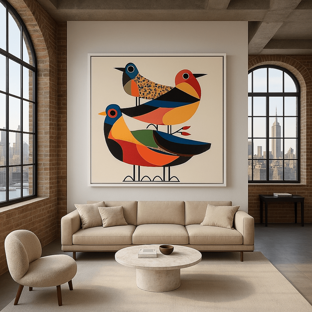 Canvas Print : "Harmony in Flight" - Bird Art Print modern abstract canvas wall art by Rossetti Art – luxury interior design artwork for living room, bedroom, office – contemporary art piece Contemporary Canvas Art Contemporary canvas print