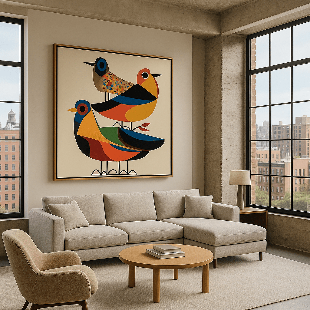 Canvas Print : "Harmony in Flight" - Bird Art Print modern abstract canvas wall art by Rossetti Art – luxury interior design artwork for living room, bedroom, office – contemporary art piece Contemporary Canvas Art Contemporary canvas print