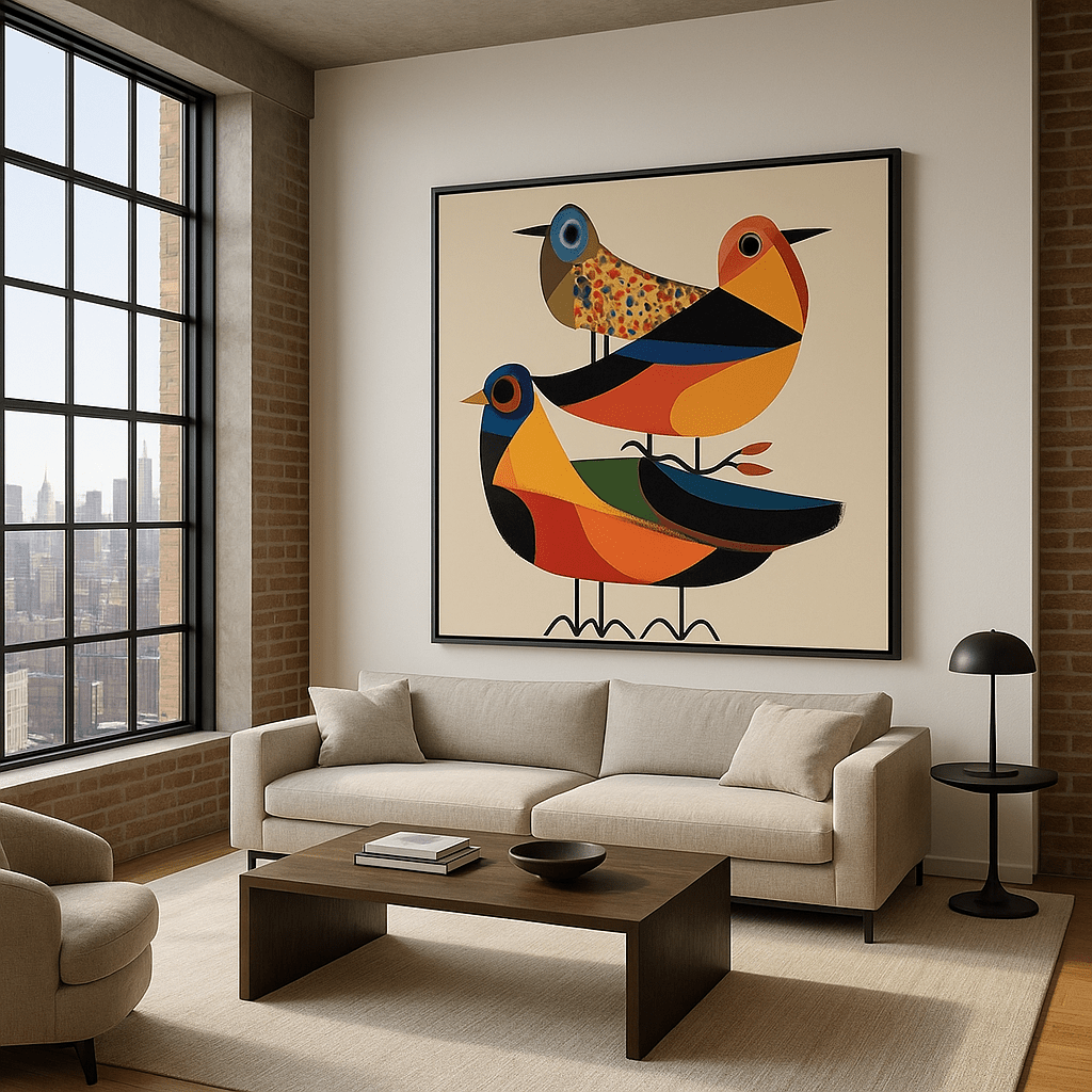 Canvas Print : "Harmony in Flight" - Bird Art Print modern abstract canvas wall art by Rossetti Art – luxury interior design artwork for living room, bedroom, office – contemporary art piece Contemporary Canvas Art Contemporary canvas print