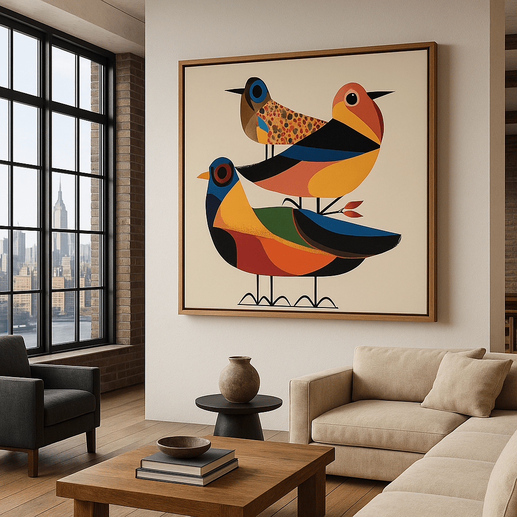 Canvas Print : "Harmony in Flight" - Bird Art Print modern abstract canvas wall art by Rossetti Art – luxury interior design artwork for living room, bedroom, office – contemporary art piece Contemporary Canvas Art Contemporary canvas print