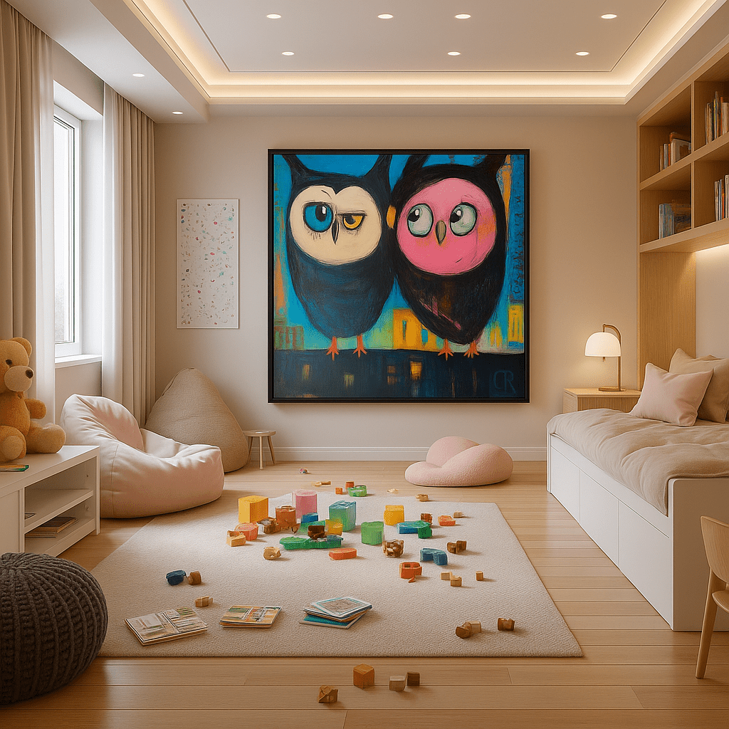 Canvas Print : "Hoots of Love"- Owl art for kids | Rossetti Art