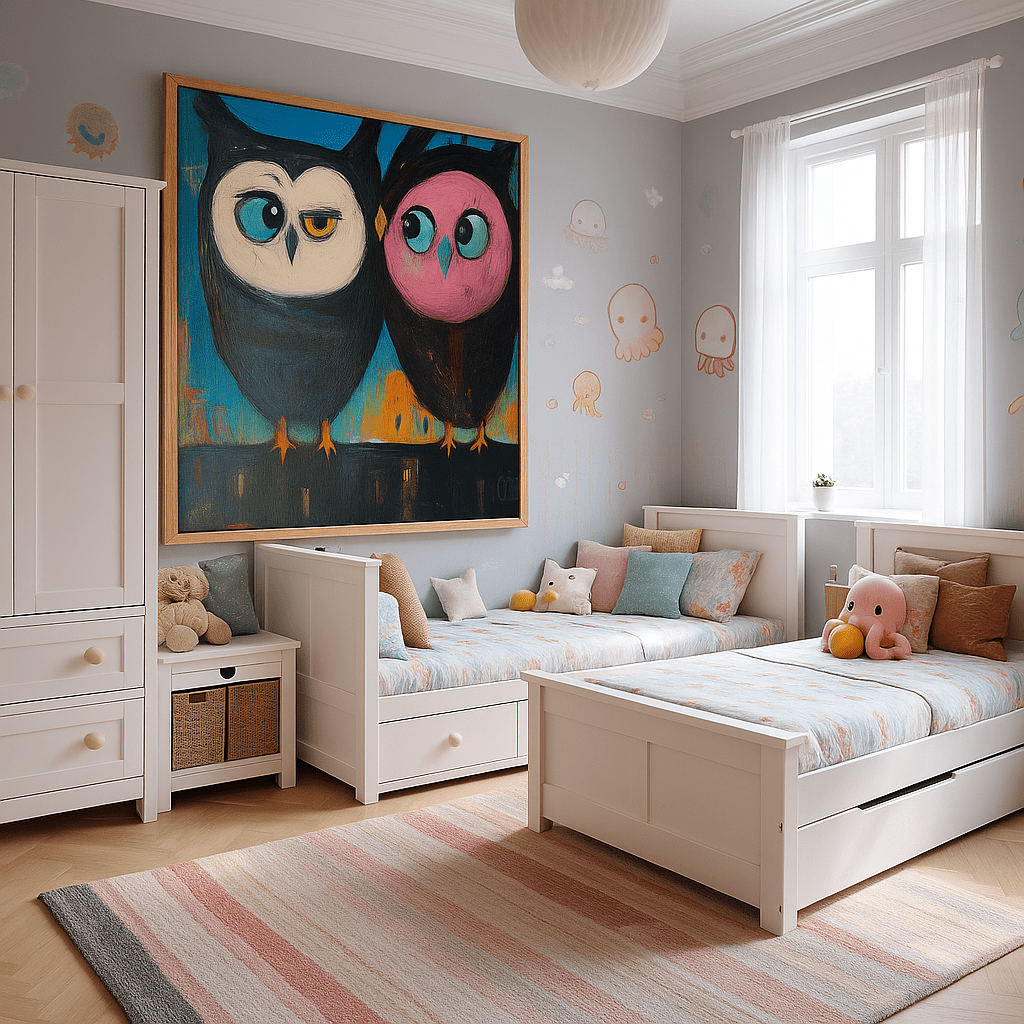 Canvas Print : "Hoots of Love"- Owl art for kids | Rossetti Art