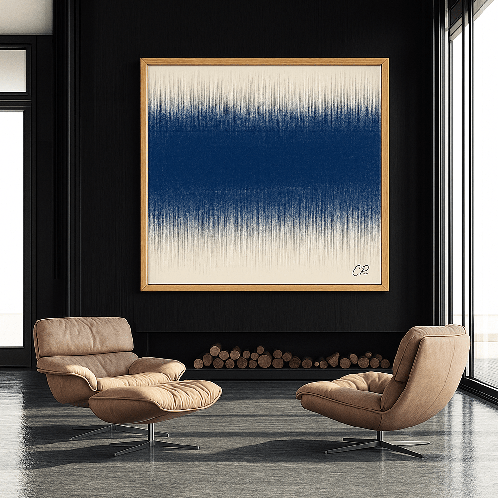 Canvas Print: Indigo Fade – Minimalist Gradient Wall Art in Blue & Cream modern abstract canvas wall art by Rossetti Art – luxury interior design artwork for living room, bedroom, office – Bold and Dynamic Artistic Home Accent Colorful Statement Wall Art Contemporary Grid Art