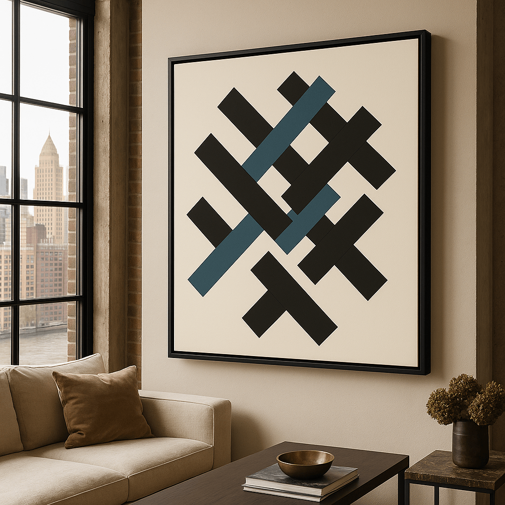 Canvas Print: “Interlock Structure” – Minimalist Geometric Line Art modern abstract canvas wall art by Rossetti Art – luxury interior design artwork for living room, bedroom, office – Contemporary Art for Sale Contemporary Canvas Art Contemporary canvas print