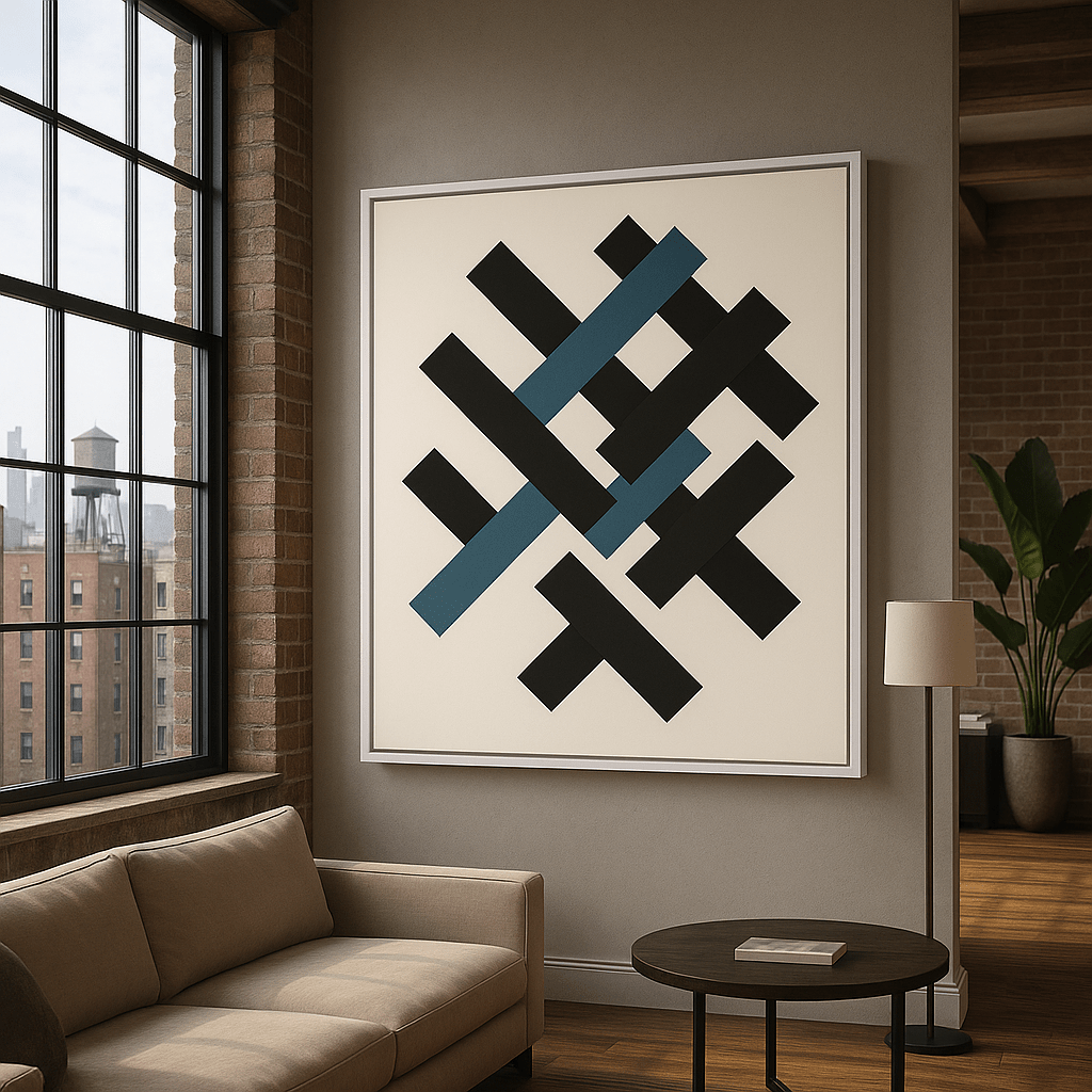 Canvas Print: “Interlock Structure” – Minimalist Geometric Line Art modern abstract canvas wall art by Rossetti Art – luxury interior design artwork for living room, bedroom, office – Contemporary Art for Sale Contemporary Canvas Art Contemporary canvas print