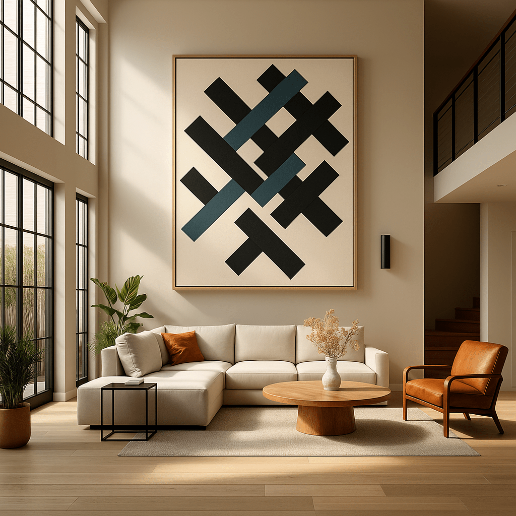 Canvas Print: “Interlock Structure” – Minimalist Geometric Line Art modern abstract canvas wall art by Rossetti Art – luxury interior design artwork for living room, bedroom, office – Contemporary Art for Sale Contemporary Canvas Art Contemporary canvas print