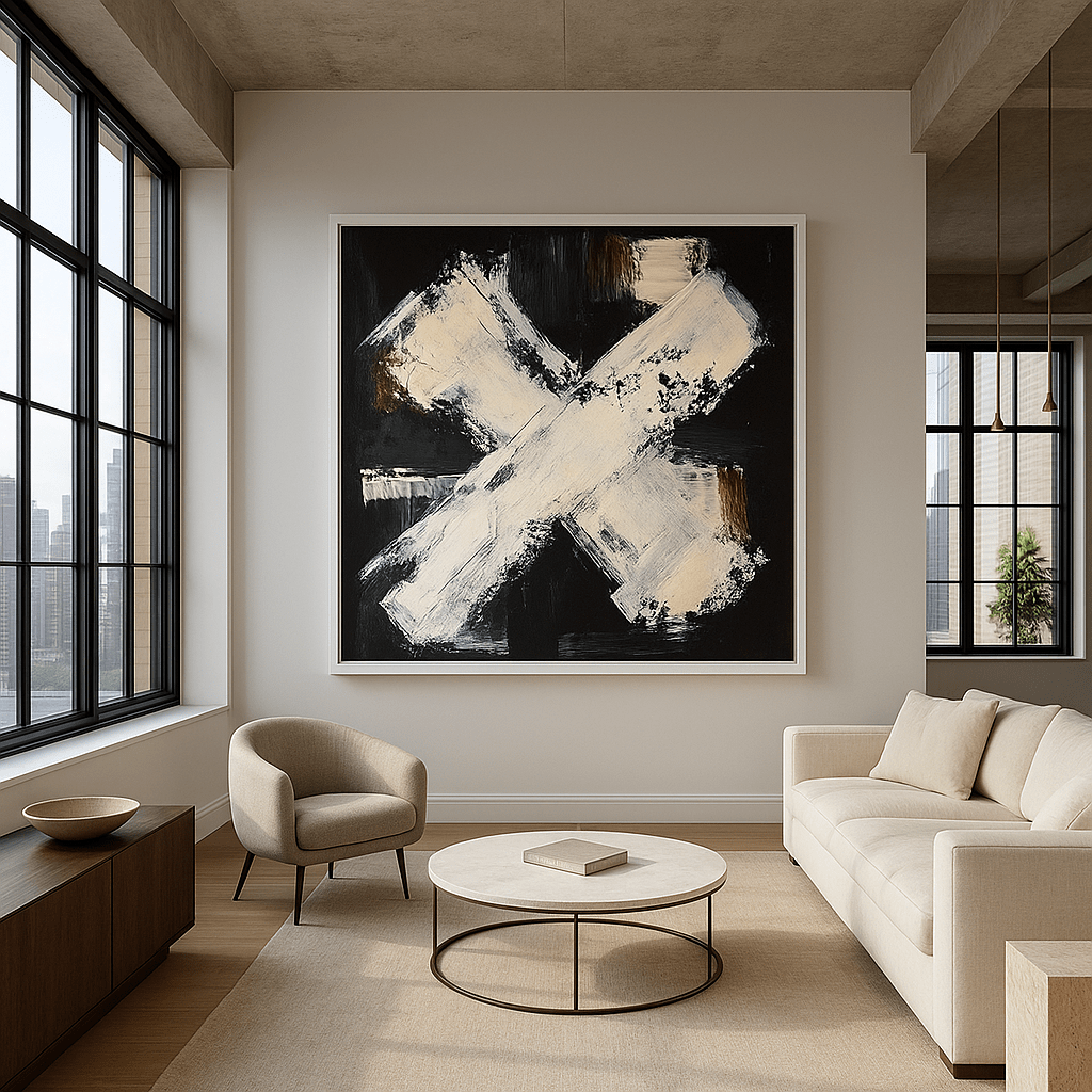 Canvas Print : "Intersection of Contrast" - Brushstroke Abstract Wall Art - Chiara Rossetti