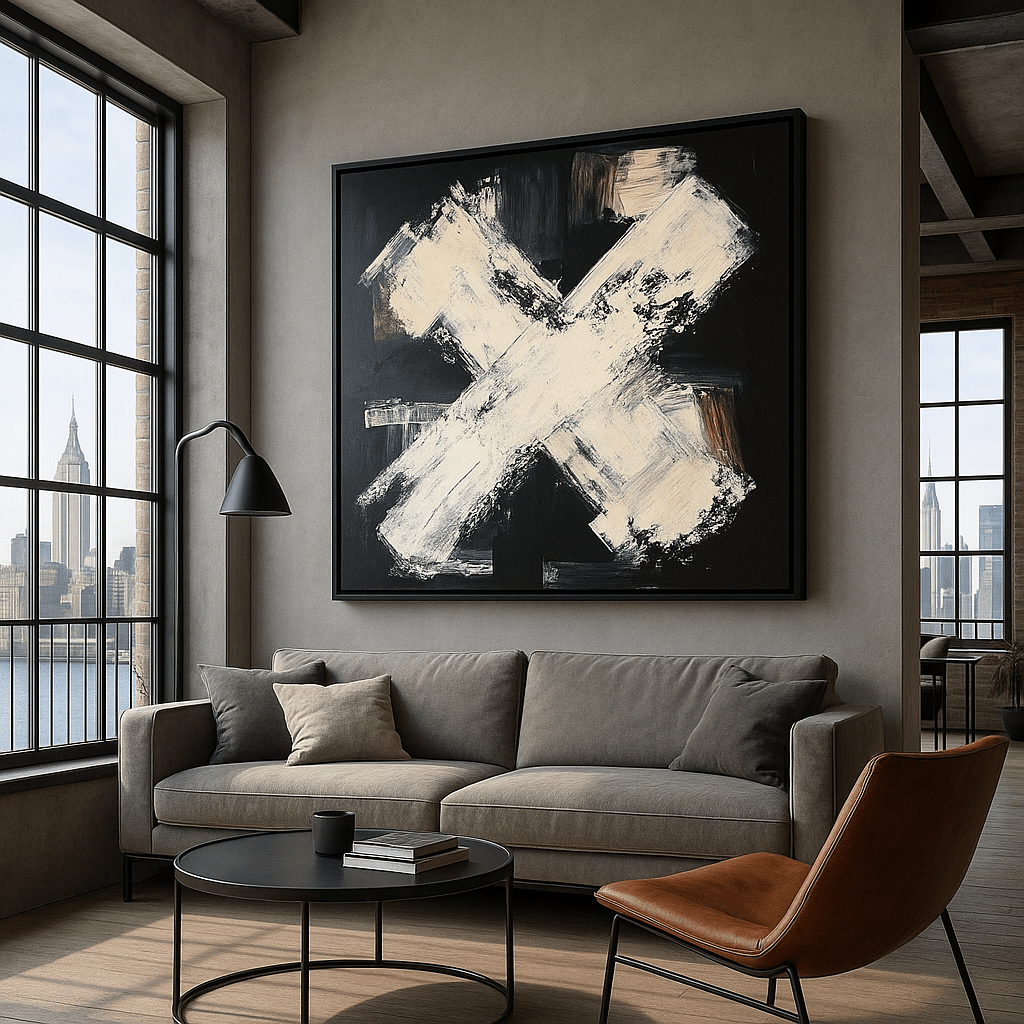 Canvas Print : "Intersection of Contrast" - Brushstroke Abstract Wall Art - Chiara Rossetti