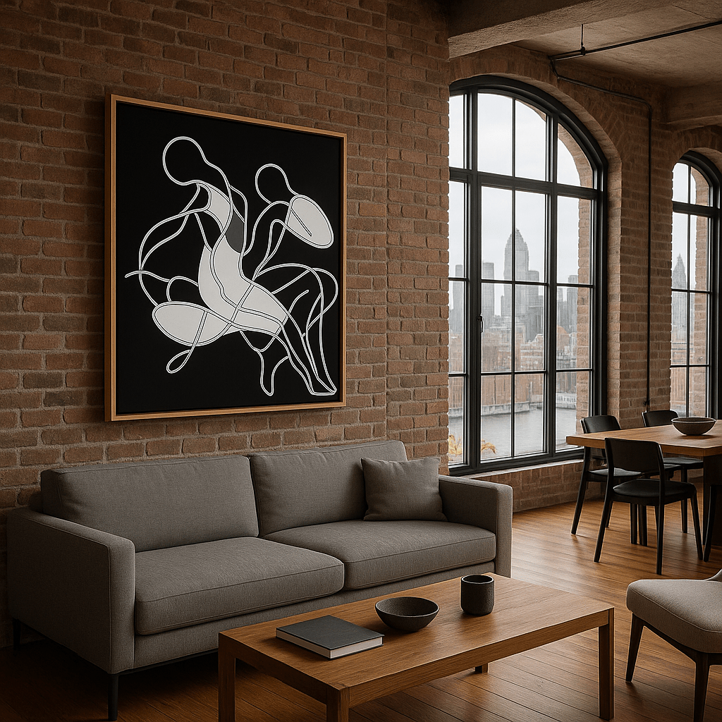 Canvas Print: “Intertwined Echoes” – Minimalist Abstract Line Art modern abstract canvas wall art by Rossetti Art – luxury interior design artwork for living room, bedroom, office – Black And White Art Black and white artwork black and white canvas