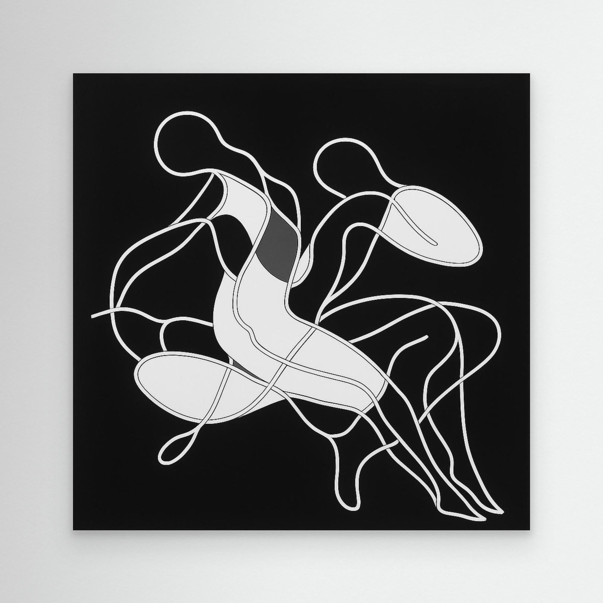 Canvas Print: “Intertwined Echoes” – Minimalist Abstract Line Art modern abstract canvas wall art by Rossetti Art – luxury interior design artwork for living room, bedroom, office – Black And White Art Black and white artwork black and white canvas