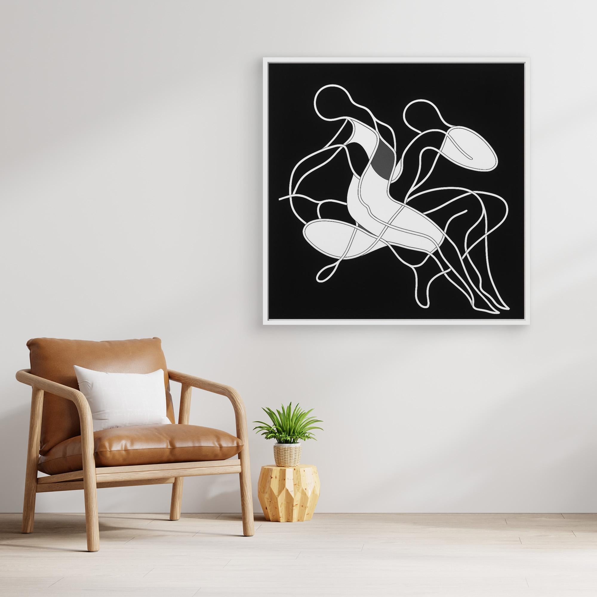 Canvas Print: “Intertwined Echoes” – Minimalist Abstract Line Art modern abstract canvas wall art by Rossetti Art – luxury interior design artwork for living room, bedroom, office – Black And White Art Black and white artwork black and white canvas