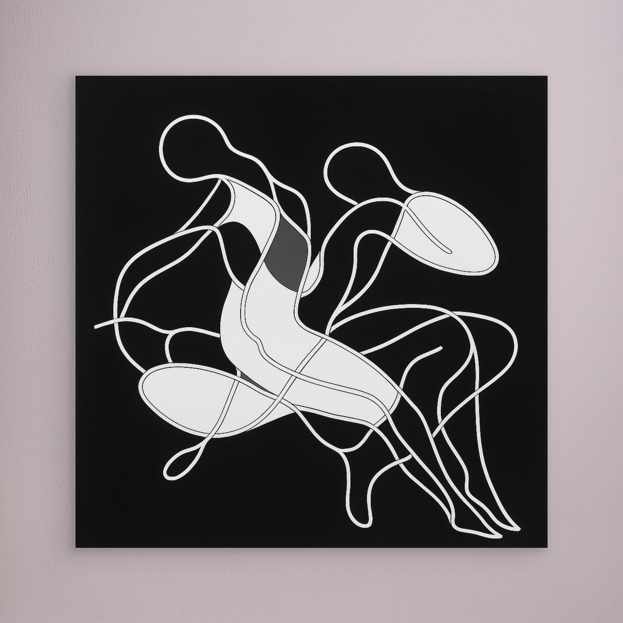 Canvas Print: “Intertwined Echoes” – Minimalist Abstract Line Art modern abstract canvas wall art by Rossetti Art – luxury interior design artwork for living room, bedroom, office – Black And White Art Black and white artwork black and white canvas