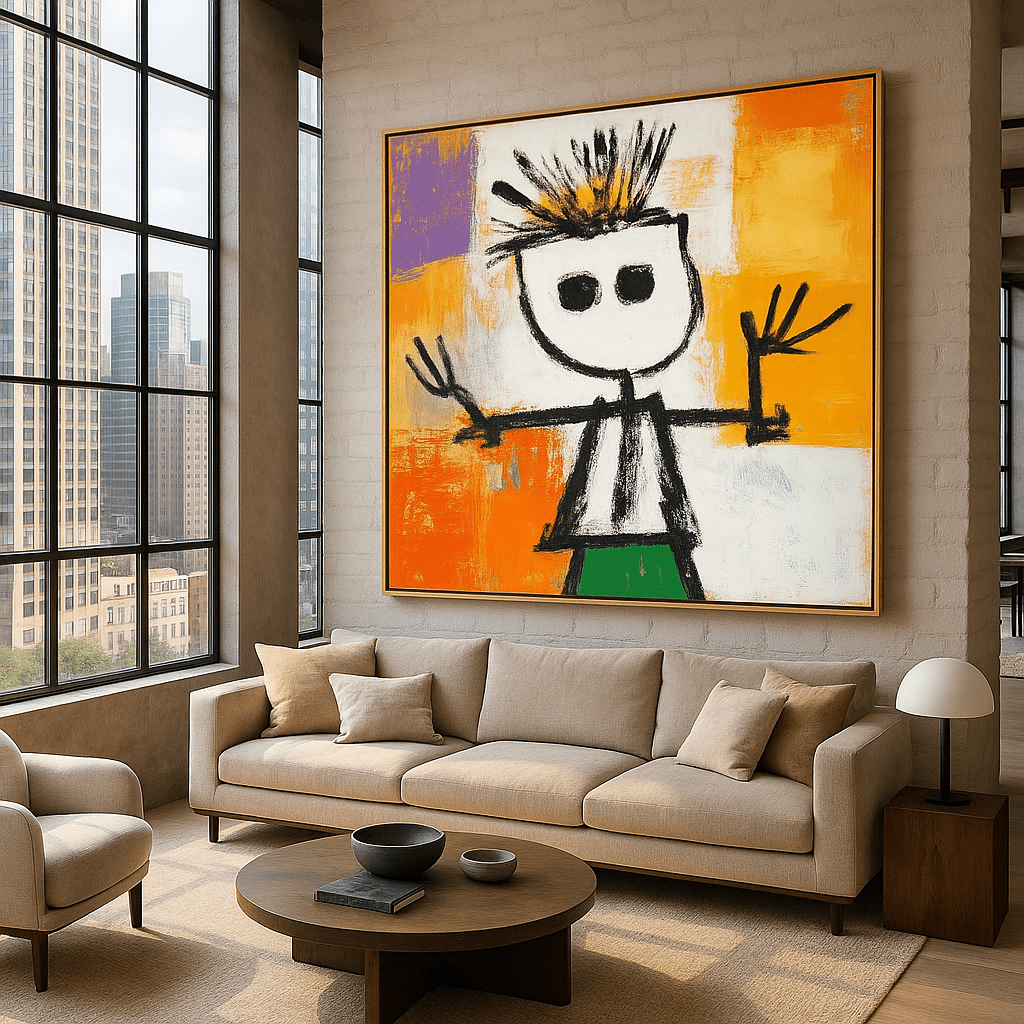 Canvas Print : "Joyful Scribbles" - Whimsical Figure Abstract Art Print modern abstract canvas wall art by Rossetti Art – luxury interior design artwork for living room, bedroom, office – contemporary art piece Contemporary Canvas Art Contemporary canvas print
