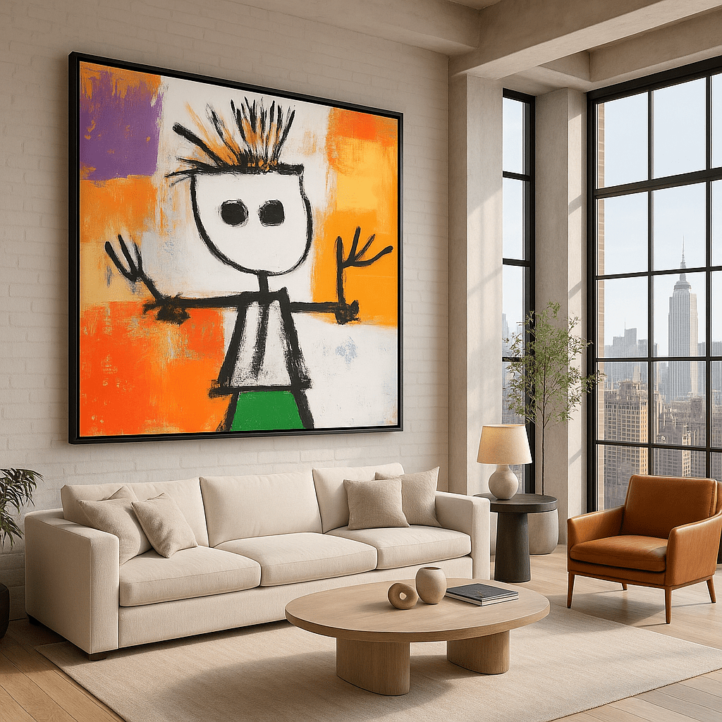 Canvas Print :  "Joyful Scribbles" - Whimsical Figure Abstract Art Print | Rossetti Art