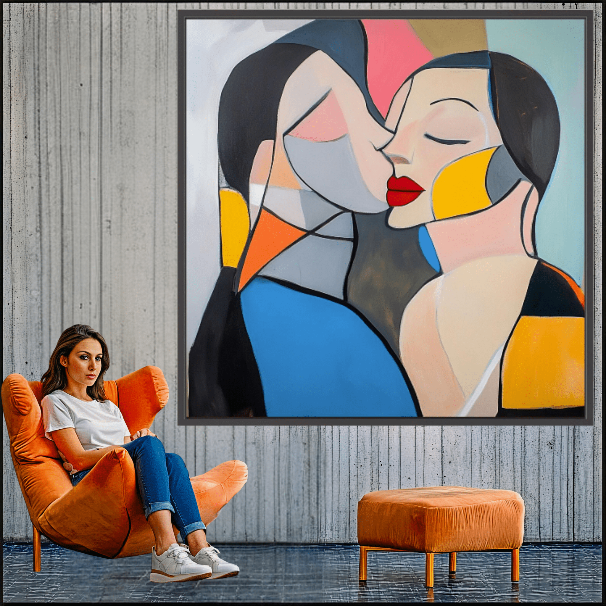 Canvas Print: Kiss of Color – Abstract Lovers Wall Art modern abstract canvas wall art by Rossetti Art – luxury interior design artwork for living room, bedroom, office – Abstract Lovers Art Colorful Love Art Couple Canvas Art