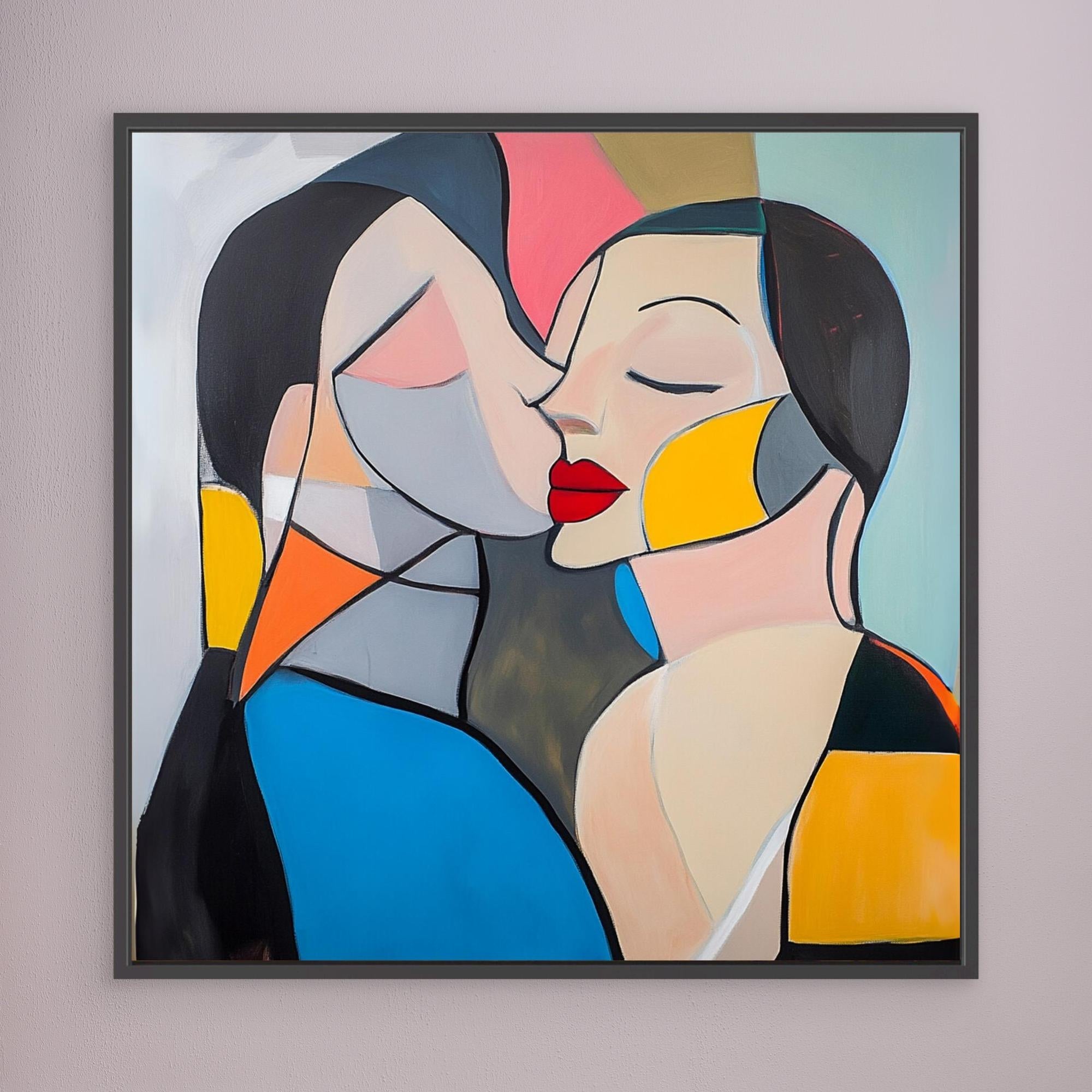 Canvas Print: Kiss of Color – Abstract Lovers Wall Art modern abstract canvas wall art by Rossetti Art – luxury interior design artwork for living room, bedroom, office – Abstract Lovers Art Colorful Love Art Couple Canvas Art