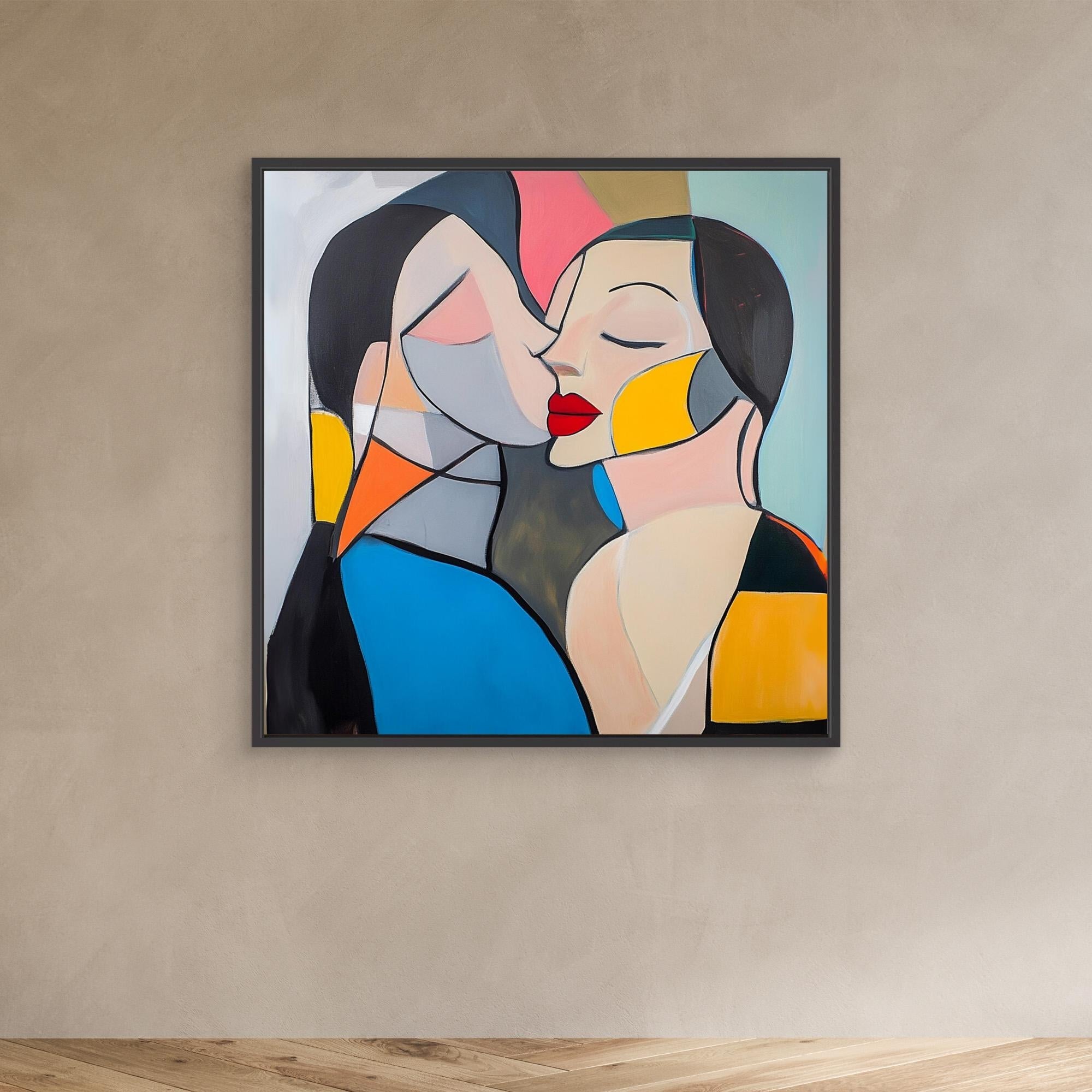 Canvas Print: Kiss of Color – Abstract Lovers Wall Art modern abstract canvas wall art by Rossetti Art – luxury interior design artwork for living room, bedroom, office – Abstract Lovers Art Colorful Love Art Couple Canvas Art
