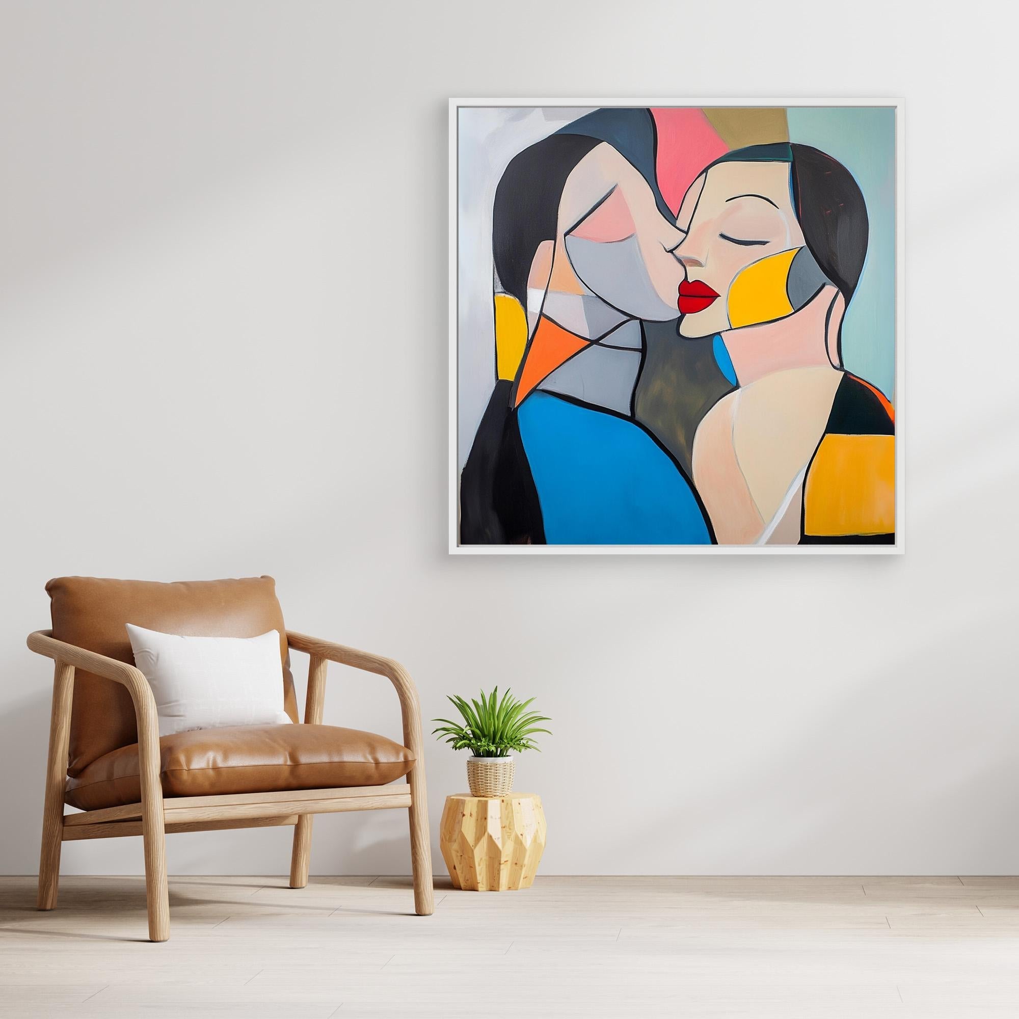 Canvas Print: Kiss of Color – Abstract Lovers Wall Art modern abstract canvas wall art by Rossetti Art – luxury interior design artwork for living room, bedroom, office – Abstract Lovers Art Colorful Love Art Couple Canvas Art