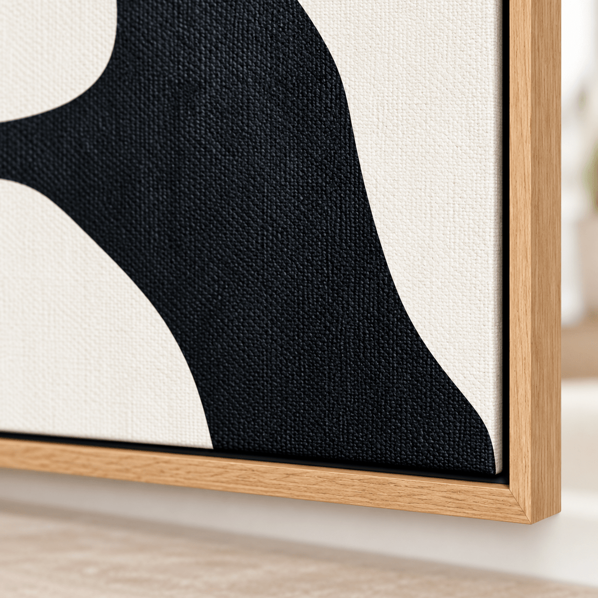 Corner detail of the Ivory Drift black and white canvas print showing the canvas weave – Rossetti Art