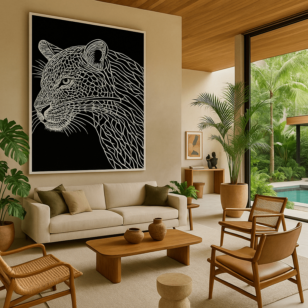 Canvas Print : "Leopard Portrait" - Leopard Line Art Print | Black & White Wildlife Art modern abstract canvas wall art by Rossetti Art – luxury interior design artwork for living room, bedroom, office – Contemporary Art for Sale contemporary art piece Contemporary art print
