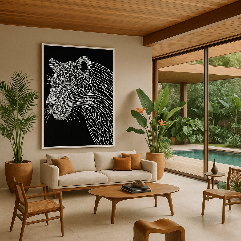 Canvas Print : "Leopard Portrait" - Leopard Line Art Print | Black & White Wildlife Art modern abstract canvas wall art by Rossetti Art – luxury interior design artwork for living room, bedroom, office – Contemporary Art for Sale contemporary art piece Contemporary art print