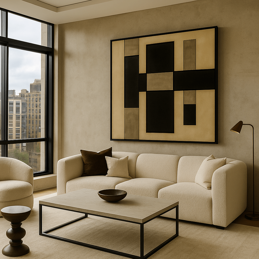 Canvas Print: Linear Balance – Geometric Beige & Black Canvas Wall Art - Chiara Rossetti