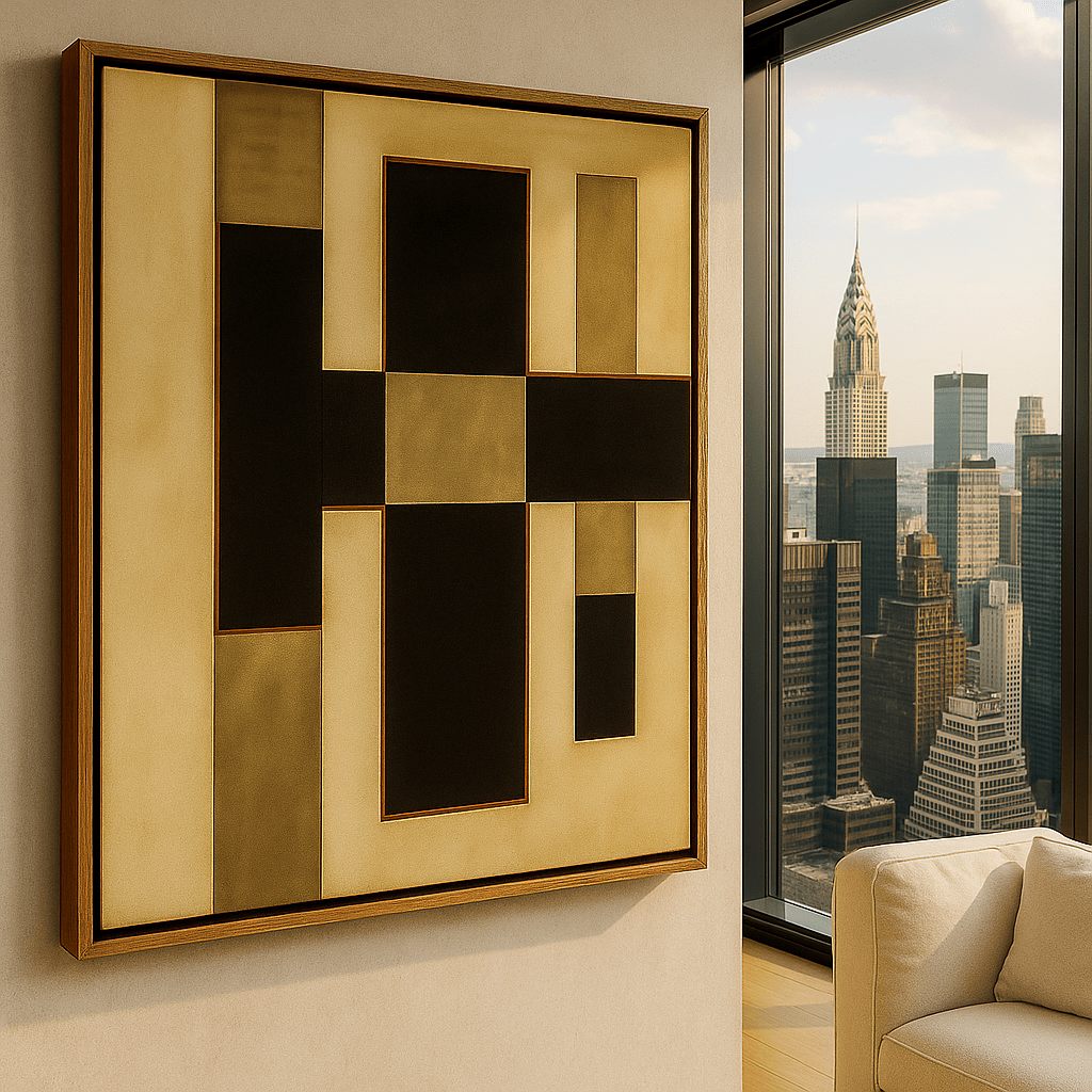 Canvas Print: Linear Balance – Geometric Beige & Black Canvas Wall Art - Chiara Rossetti