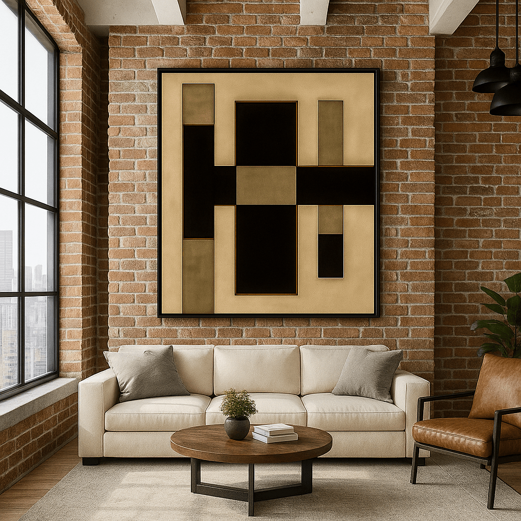 Canvas Print: Linear Balance – Geometric Beige & Black Canvas Wall Art - Chiara Rossetti