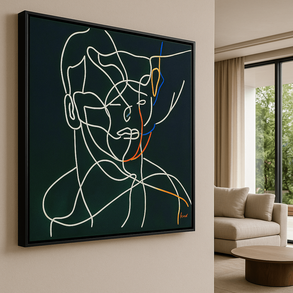 Canvas Print : Linear Harmony – Minimalist Abstract Line Art on Black Canvas modern abstract canvas wall art by Rossetti Art – luxury interior design artwork for living room, bedroom, office – contemporary wall painting modern art on canvas square abstract wall art