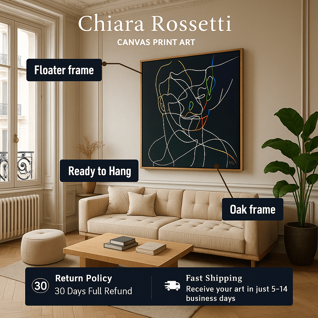 Canvas Print : Linear Harmony – Minimalist Abstract Line Art on Black Canvas modern abstract canvas wall art by Rossetti Art – luxury interior design artwork for living room, bedroom, office – contemporary wall painting modern art on canvas square abstract wall art