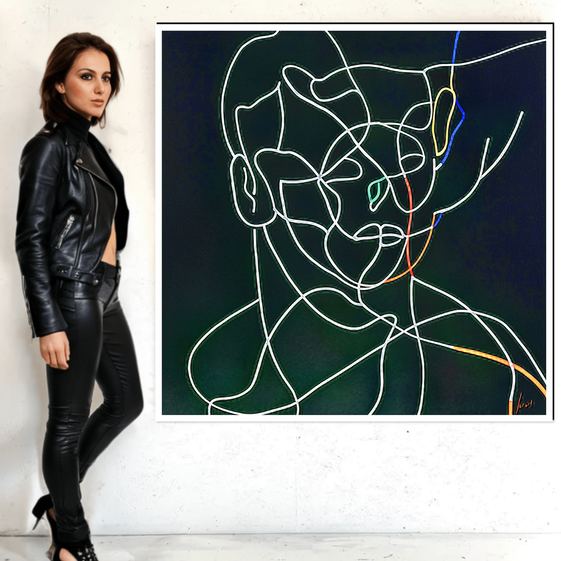 Canvas Print : Linear Harmony – Minimalist Abstract Line Art on Black Canvas - Chiara Rossetti
