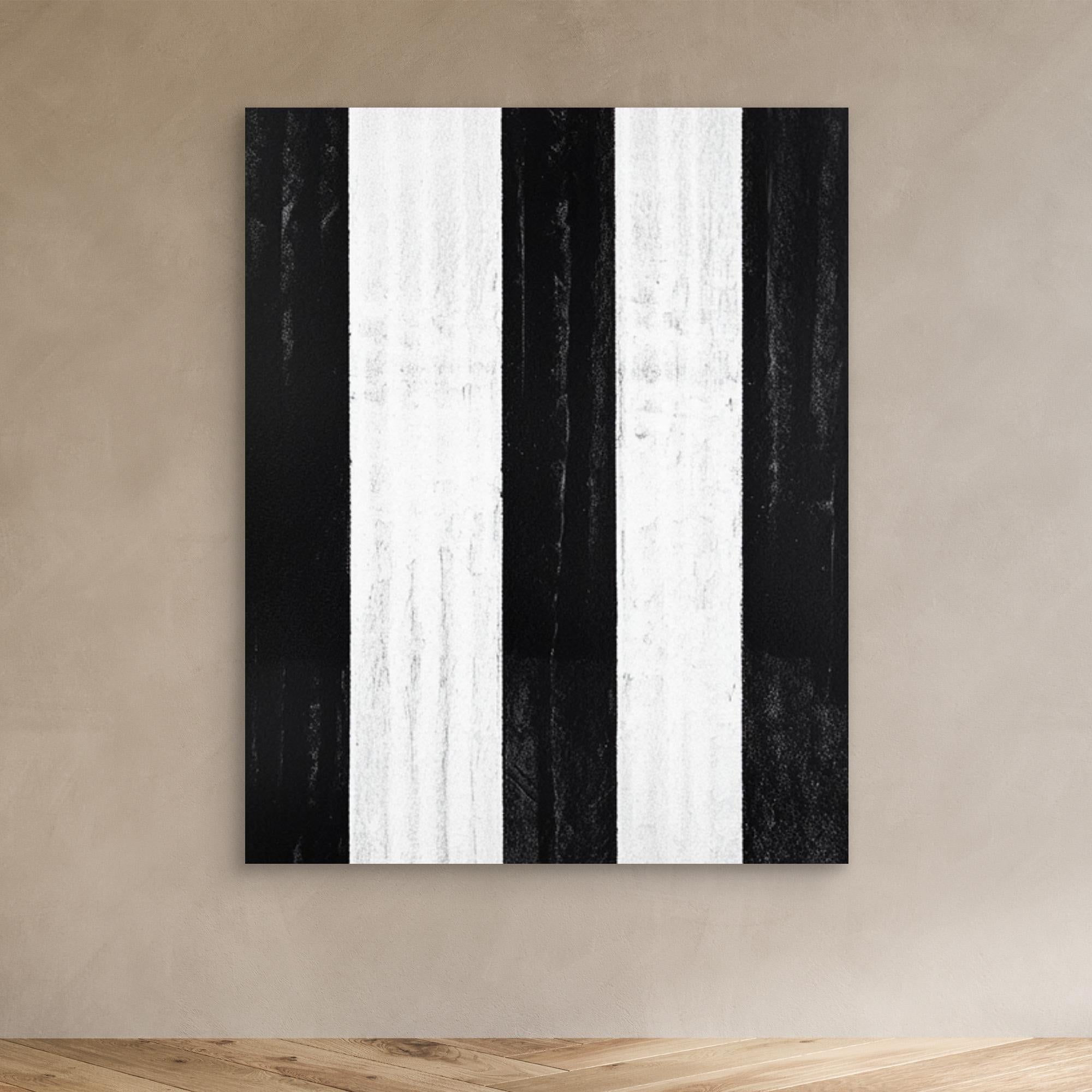 Canvas Print: Linear Pulse – Black & White Stripe Minimalist Abstract Art modern abstract canvas wall art by Rossetti Art – luxury interior design artwork for living room, bedroom, office – Architectural Wall Art Bold Minimalist Design Modern Monochrome Decor
