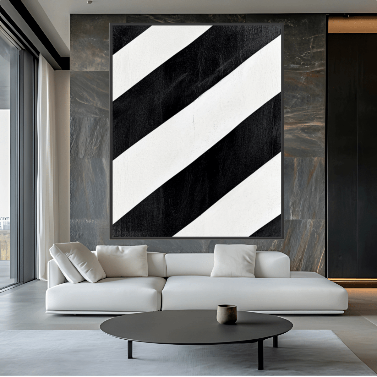 Canvas Print: Linear Pulse II– Black & White Minimalist Abstract Art modern abstract canvas wall art by Rossetti Art – luxury interior design artwork for living room, bedroom, office – Architectural Wall Art Bold Minimalist Design Modern Monochrome Decor