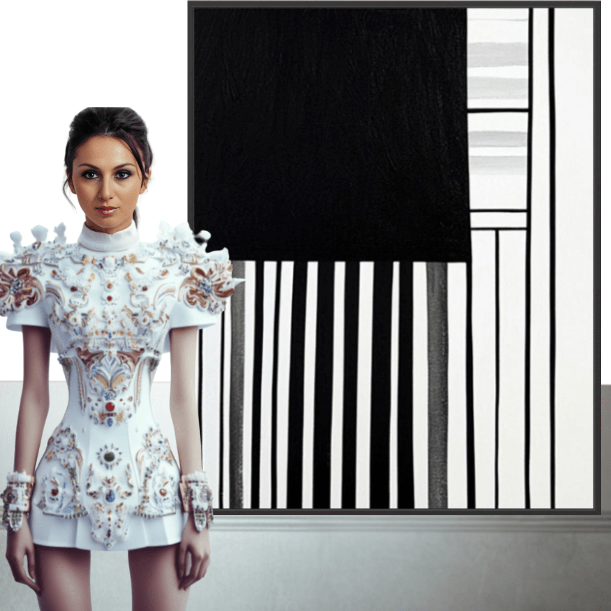 Canvas Print: Linear Pulse III – Black & White Minimalist Abstract Art modern abstract canvas wall art by Rossetti Art – luxury interior design artwork for living room, bedroom, office – Architectural Wall Art Bold Minimalist Design Modern Monochrome Decor