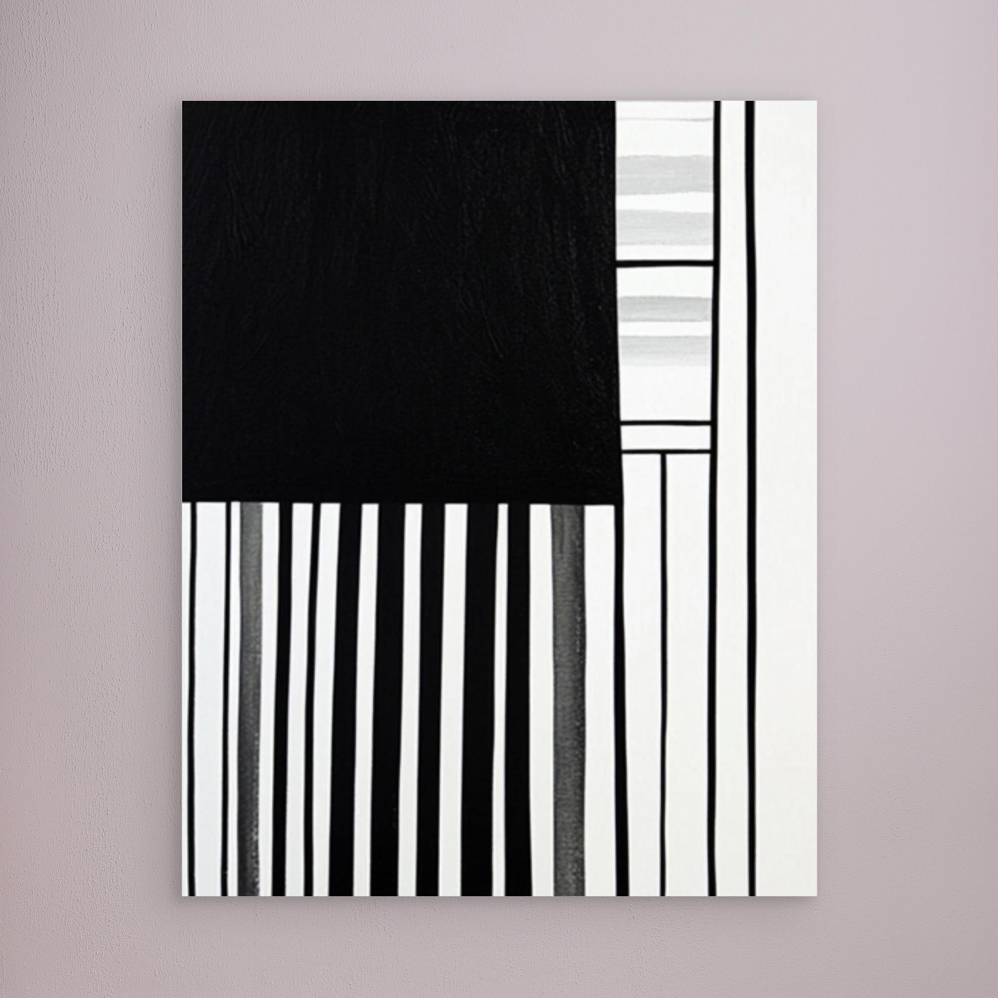 Canvas Print: Linear Pulse III – Black & White Minimalist Abstract Art modern abstract canvas wall art by Rossetti Art – luxury interior design artwork for living room, bedroom, office – Architectural Wall Art Bold Minimalist Design Modern Monochrome Decor