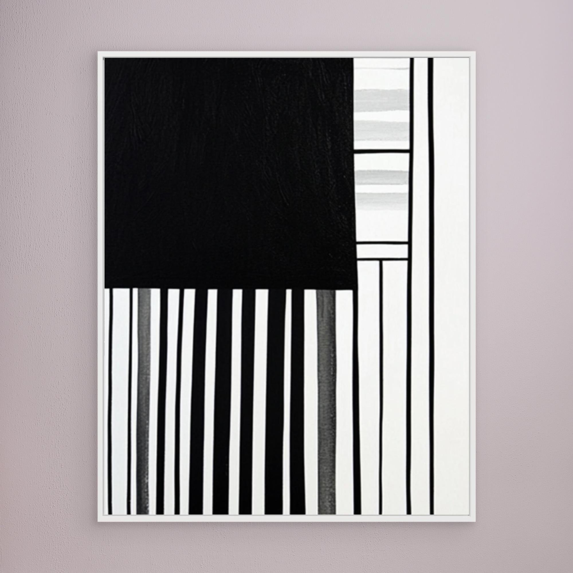Canvas Print: Linear Pulse III – Black & White Minimalist Abstract Art modern abstract canvas wall art by Rossetti Art – luxury interior design artwork for living room, bedroom, office – Architectural Wall Art Bold Minimalist Design Modern Monochrome Decor