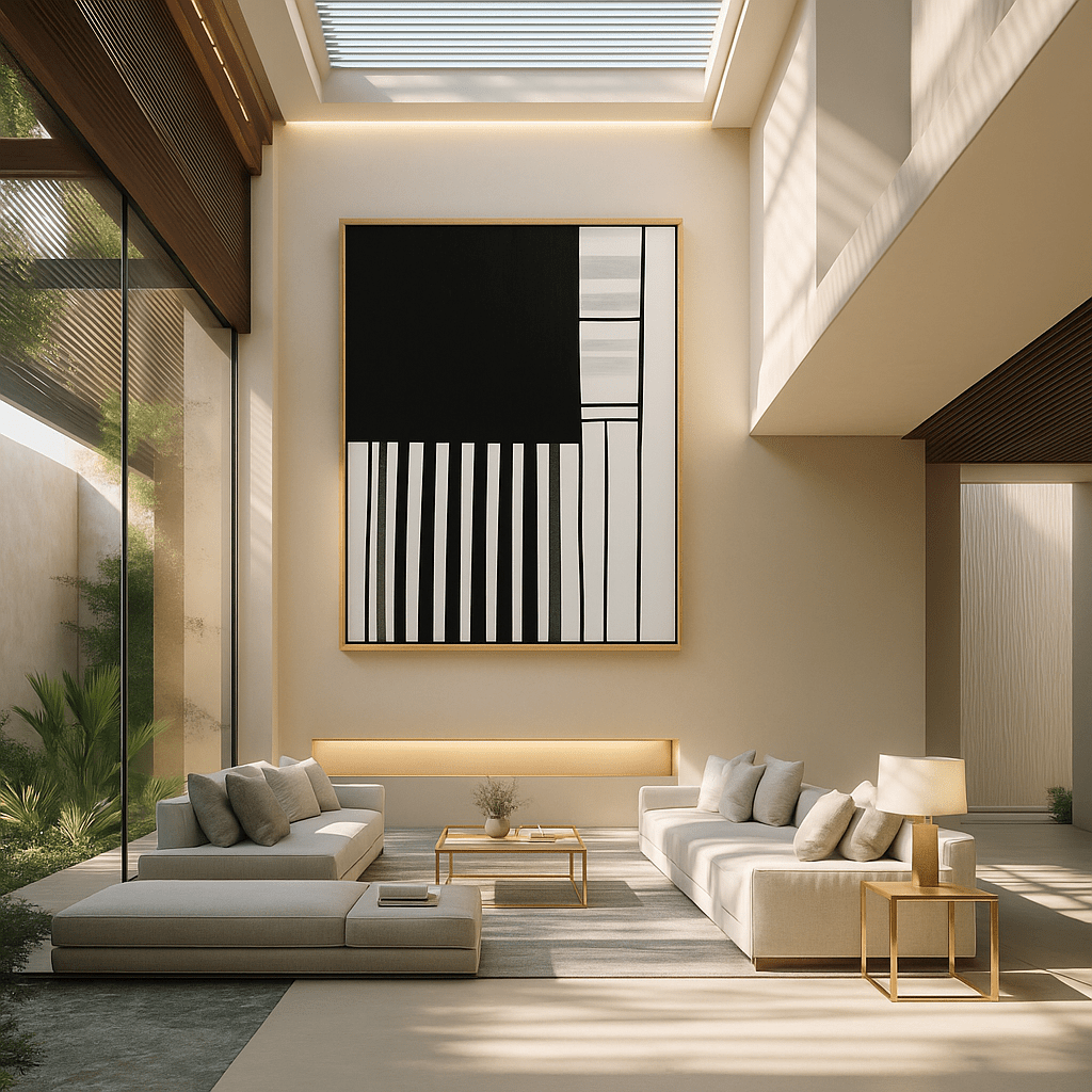 Canvas Print: Linear Pulse III – Black & White Minimalist Abstract Art modern abstract canvas wall art by Rossetti Art – luxury interior design artwork for living room, bedroom, office – Architectural Wall Art Bold Minimalist Design Modern Monochrome Decor