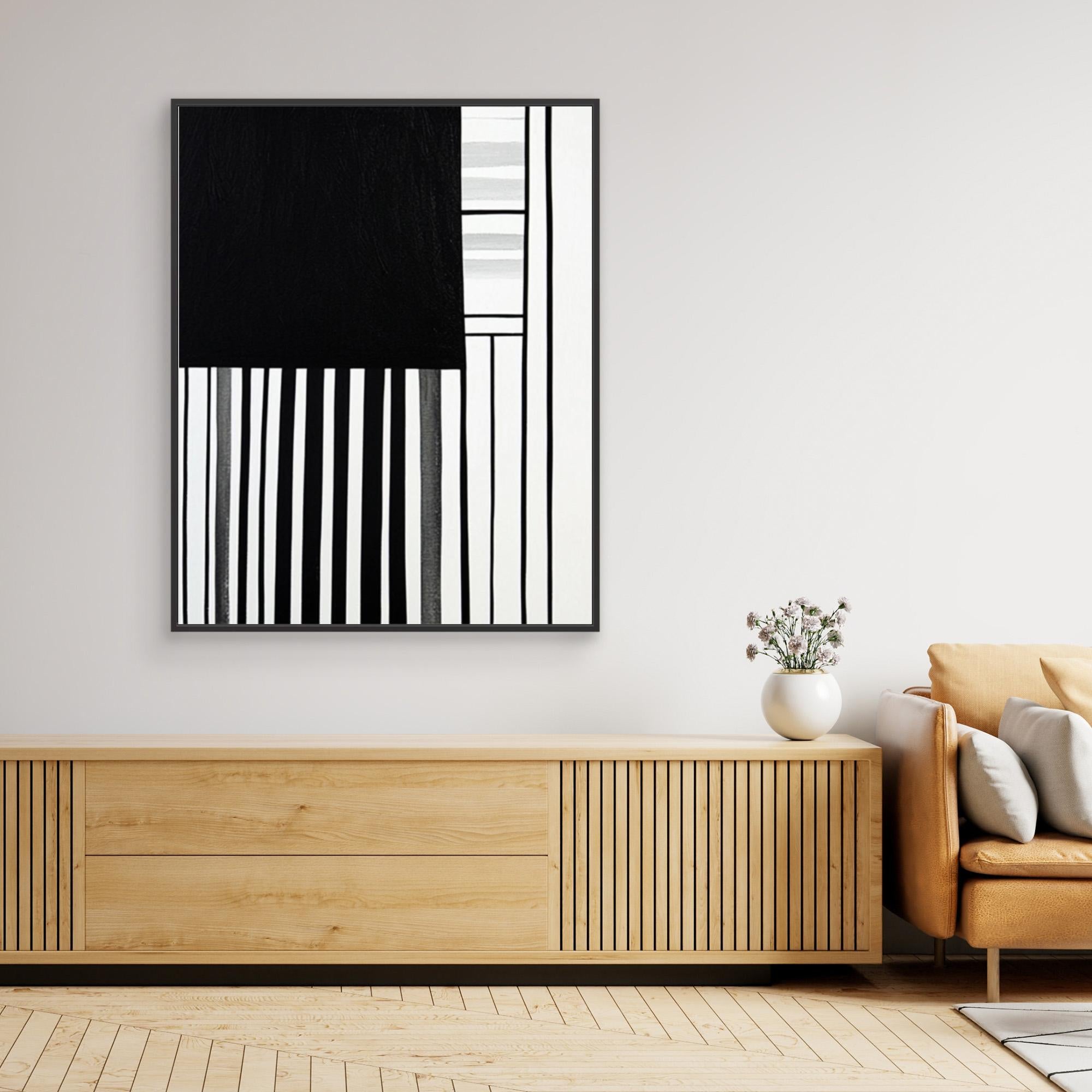 Canvas Print: Linear Pulse III – Black & White Minimalist Abstract Art modern abstract canvas wall art by Rossetti Art – luxury interior design artwork for living room, bedroom, office – Architectural Wall Art Bold Minimalist Design Modern Monochrome Decor