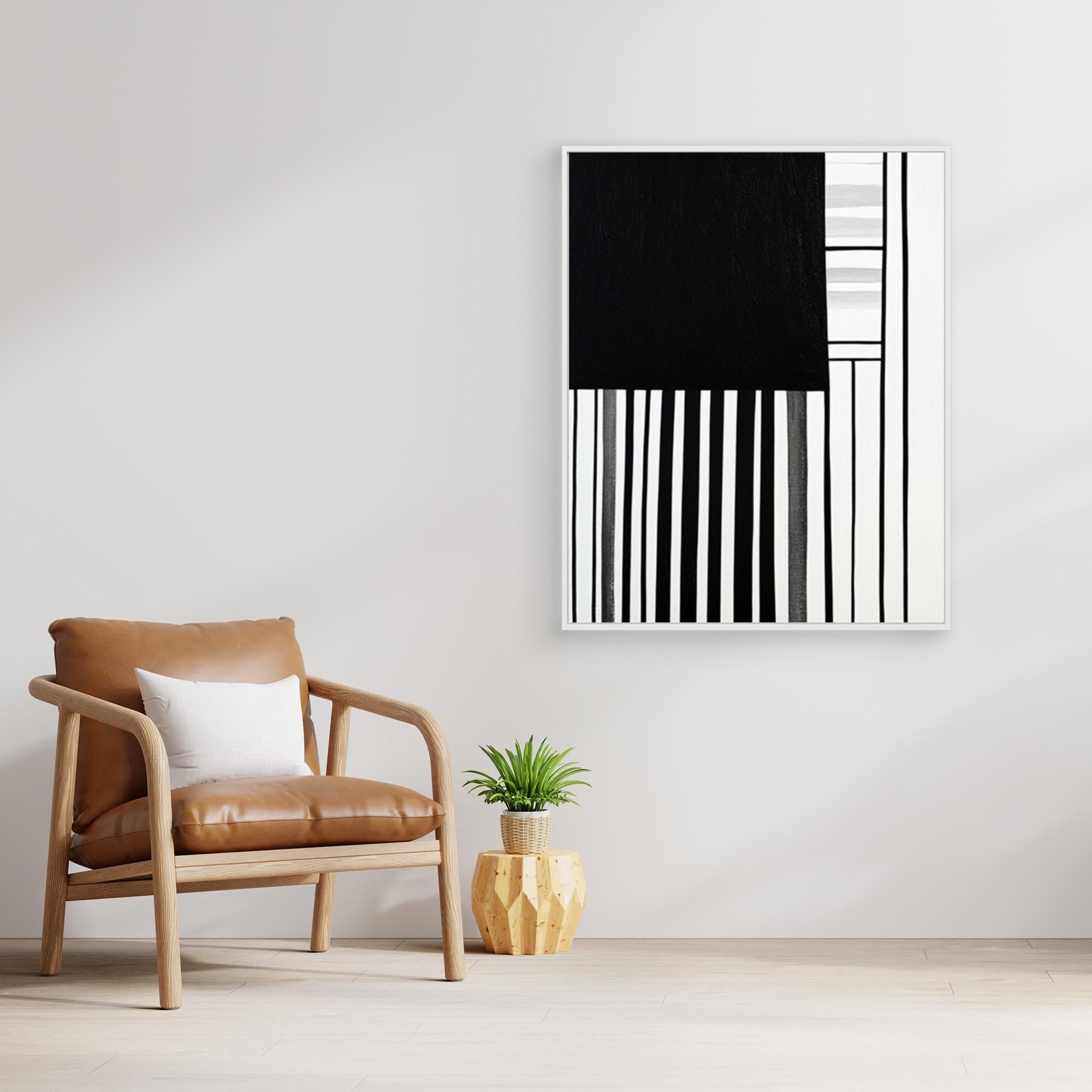 Canvas Print: Linear Pulse III – Black & White Minimalist Abstract Art modern abstract canvas wall art by Rossetti Art – luxury interior design artwork for living room, bedroom, office – Architectural Wall Art Bold Minimalist Design Modern Monochrome Decor