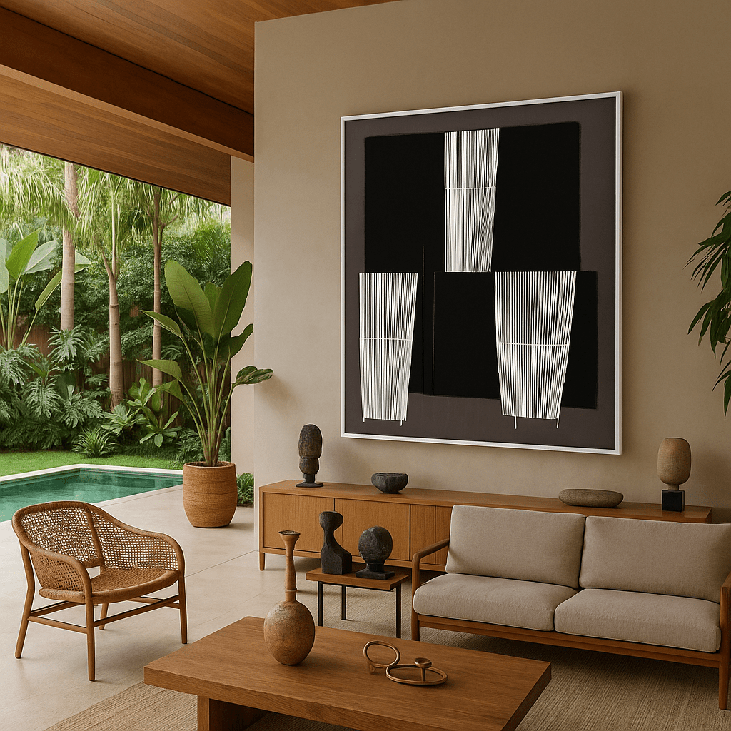 Linear Pulse burgundy abstract wall art canvas print, full view