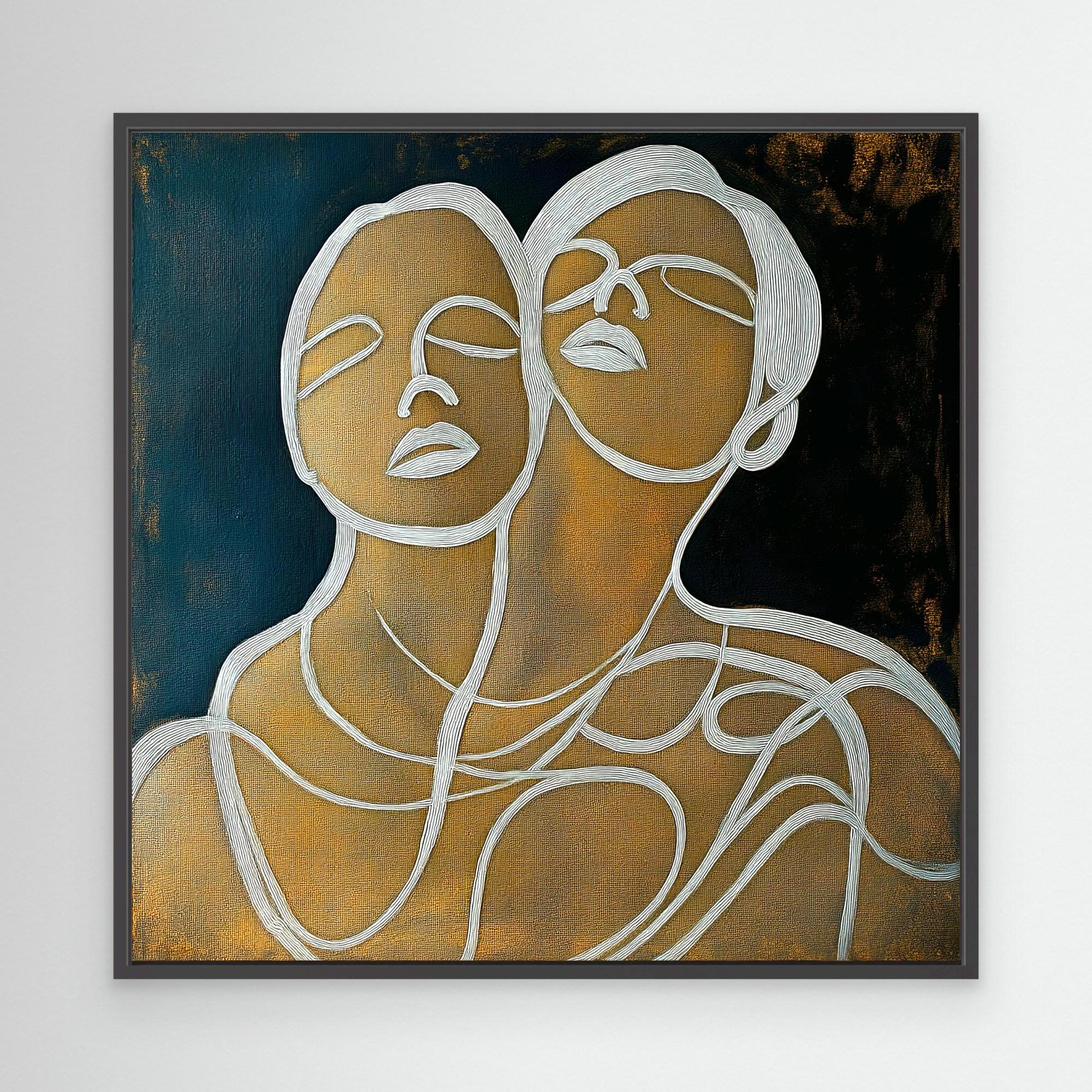 Canvas Print : Lines of Connection - Abstract Portrait Art modern abstract canvas wall art by Rossetti Art – luxury interior design artwork for living room, bedroom, office – Elegant Modern Artwork for Home Handmade Abstract Portrait Canvas Line Art Wall Decor