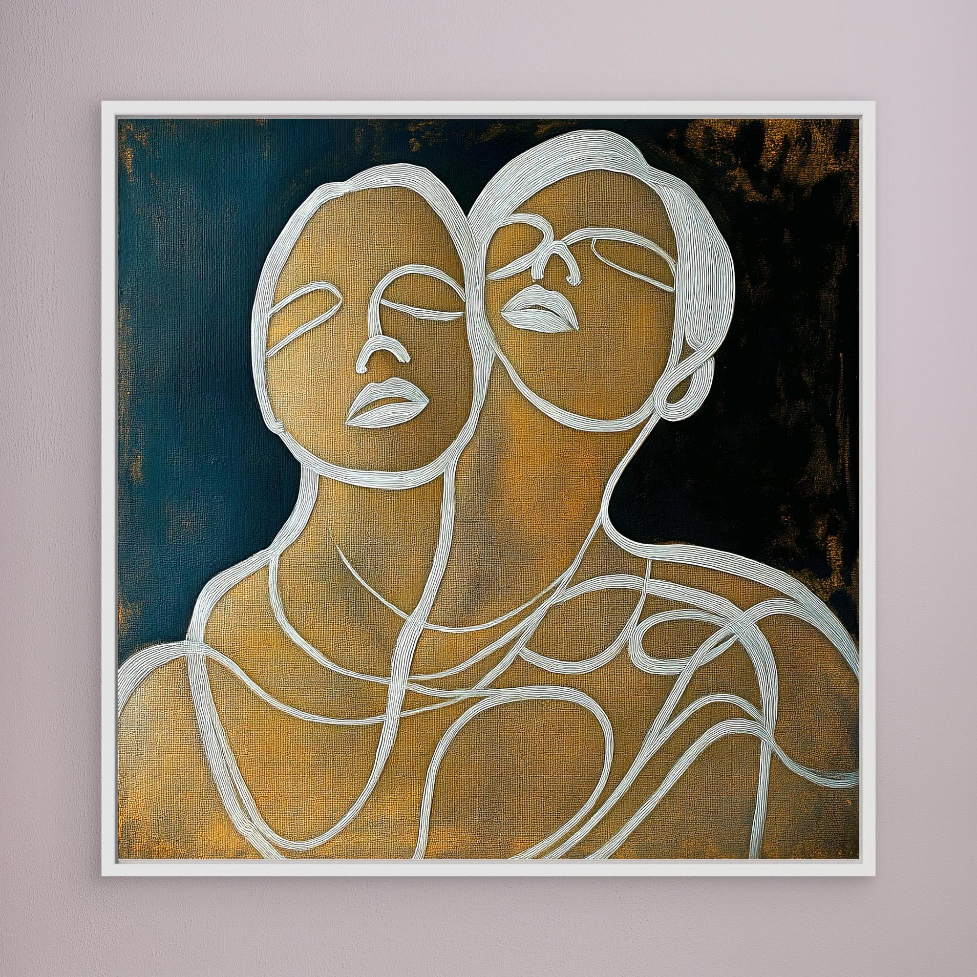 Canvas Print : Lines of Connection - Abstract Portrait Art modern abstract canvas wall art by Rossetti Art – luxury interior design artwork for living room, bedroom, office – Elegant Modern Artwork for Home Handmade Abstract Portrait Canvas Line Art Wall Decor