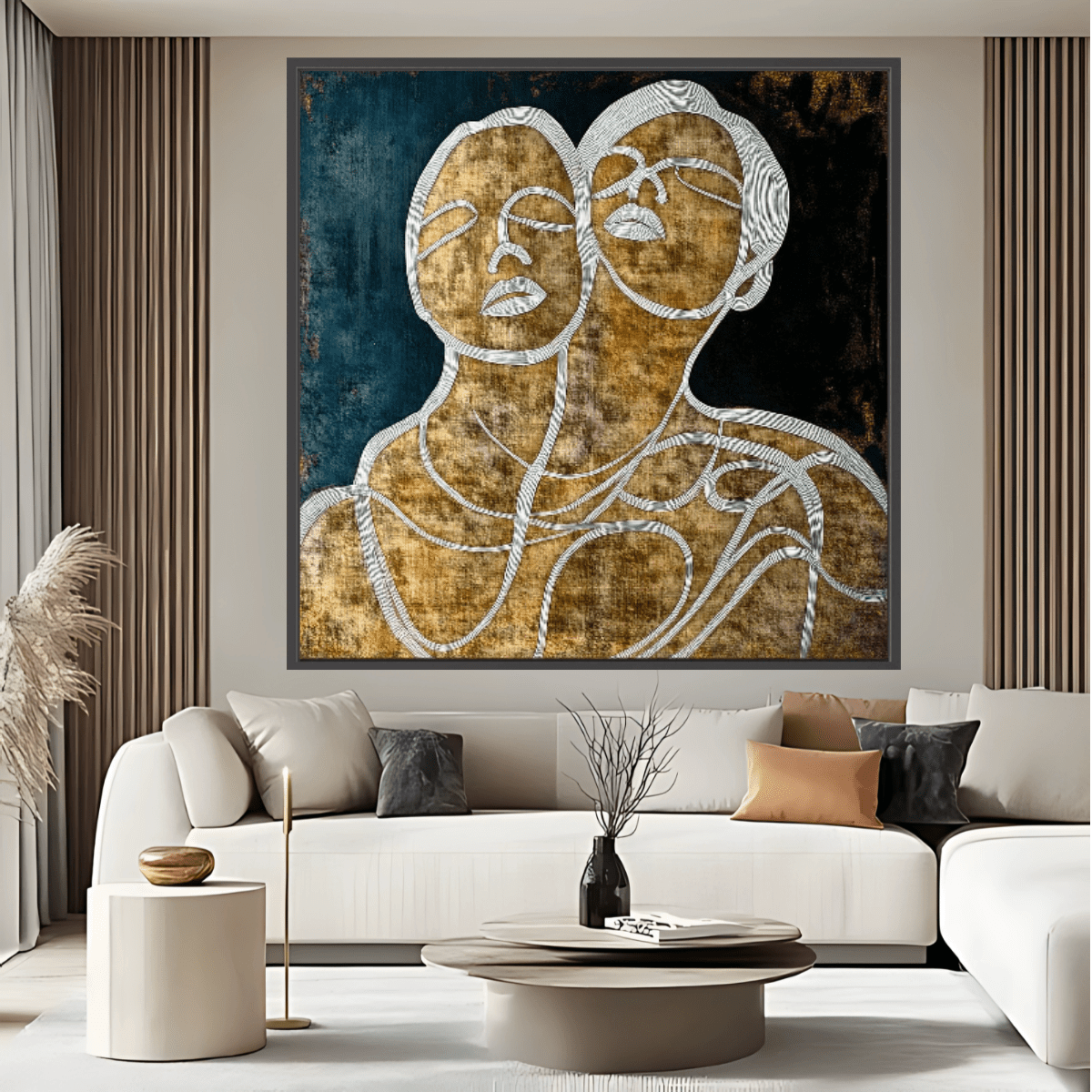 Canvas Print : Lines of Connection - Abstract Portrait Art modern abstract canvas wall art by Rossetti Art – luxury interior design artwork for living room, bedroom, office – Elegant Modern Artwork for Home Handmade Abstract Portrait Canvas Line Art Wall Decor