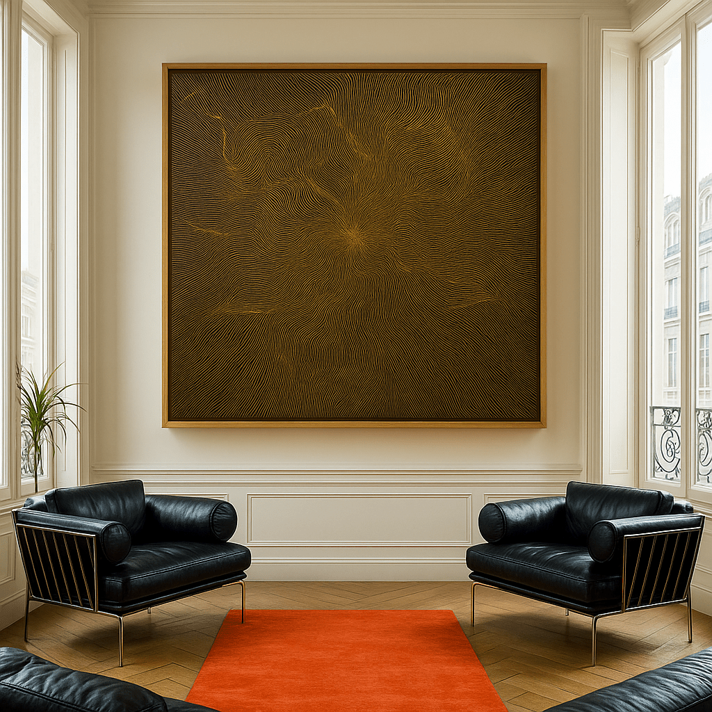 Canvas Print : Magnetic Drift - Gold on Black Abstract Canvas by Chiara Rosetti modern abstract canvas wall art by Rossetti Art – luxury interior design artwork for living room, bedroom, office – colorful canvas art Contemporary Art for Sale contemporary art piece