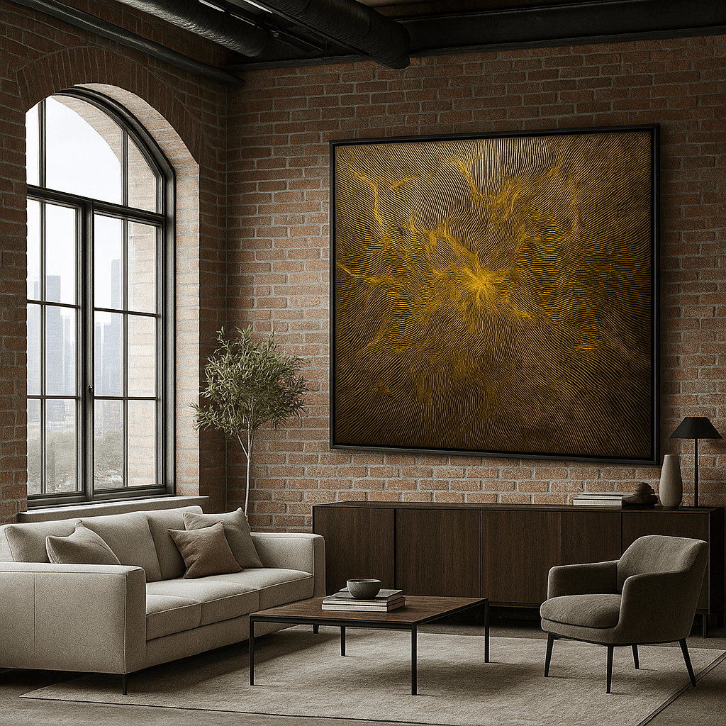 Canvas Print : Magnetic Drift - Gold on Black Abstract Canvas by Chiara Rosetti modern abstract canvas wall art by Rossetti Art – luxury interior design artwork for living room, bedroom, office – colorful canvas art Contemporary Art for Sale contemporary art piece