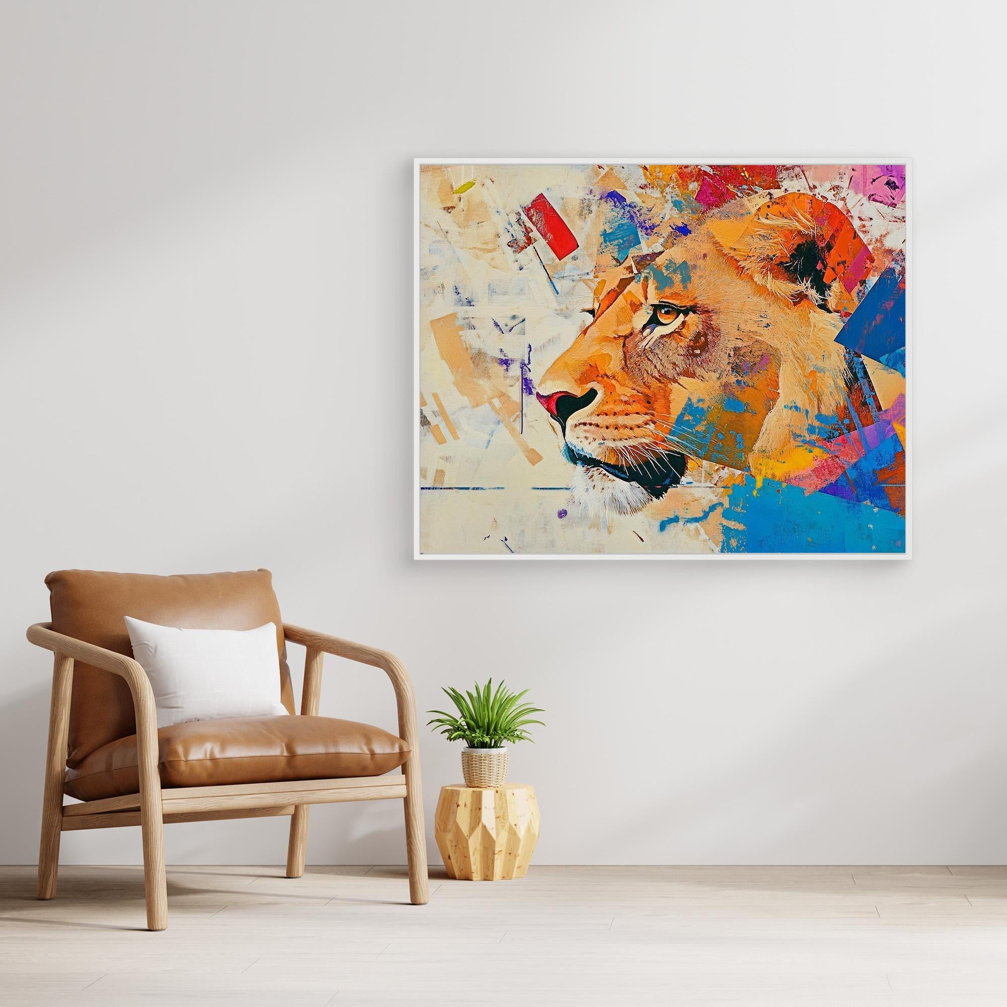 Canvas Print: "Majestic Roar" - Abstract Lion Art on Canvas modern abstract canvas wall art by Rossetti Art – luxury interior design artwork for living room, bedroom, office – Abstract animal decor Contemporary animal art Geometric animal art