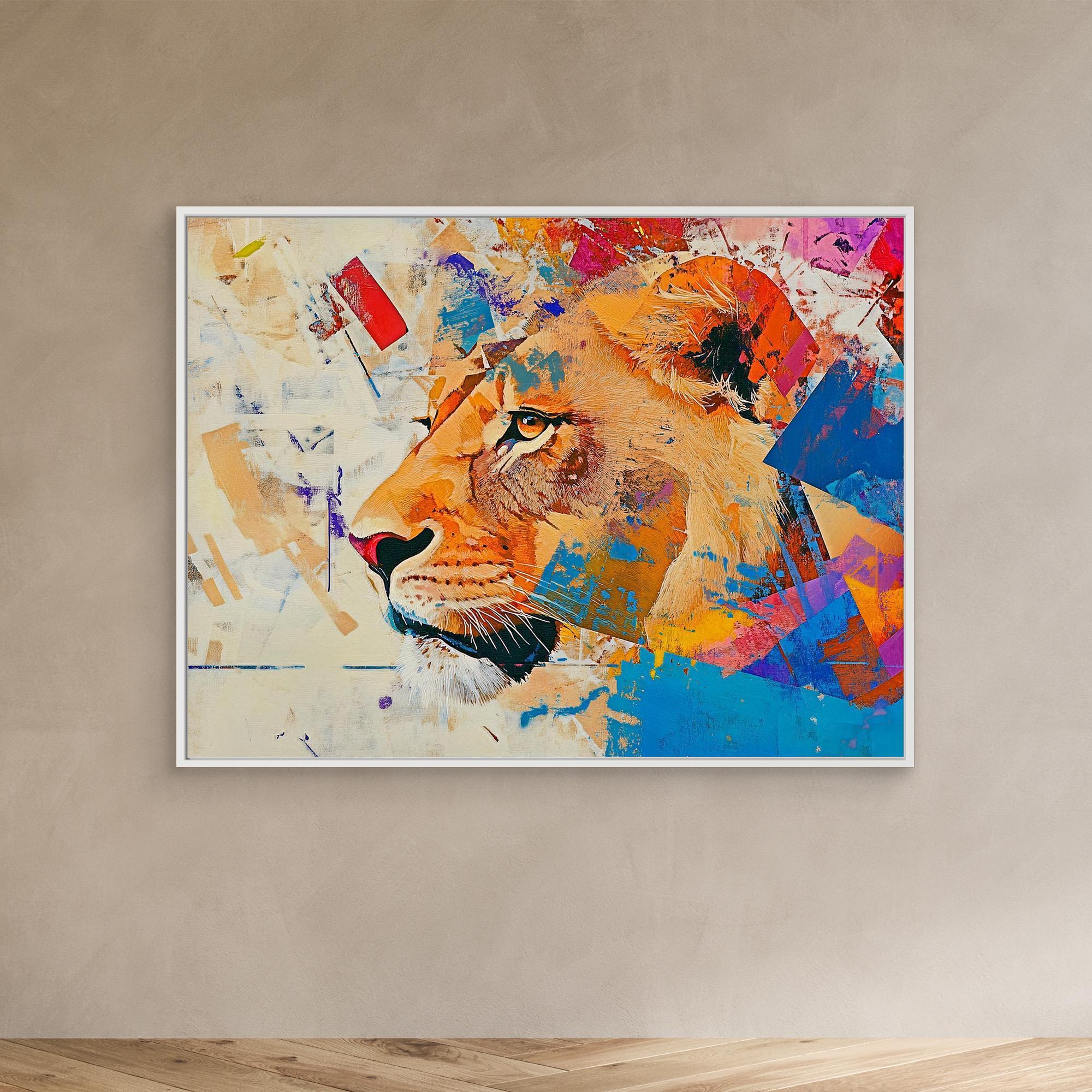 Canvas Print: "Majestic Roar" - Abstract Lion Art on Canvas modern abstract canvas wall art by Rossetti Art – luxury interior design artwork for living room, bedroom, office – Abstract animal decor Contemporary animal art Geometric animal art